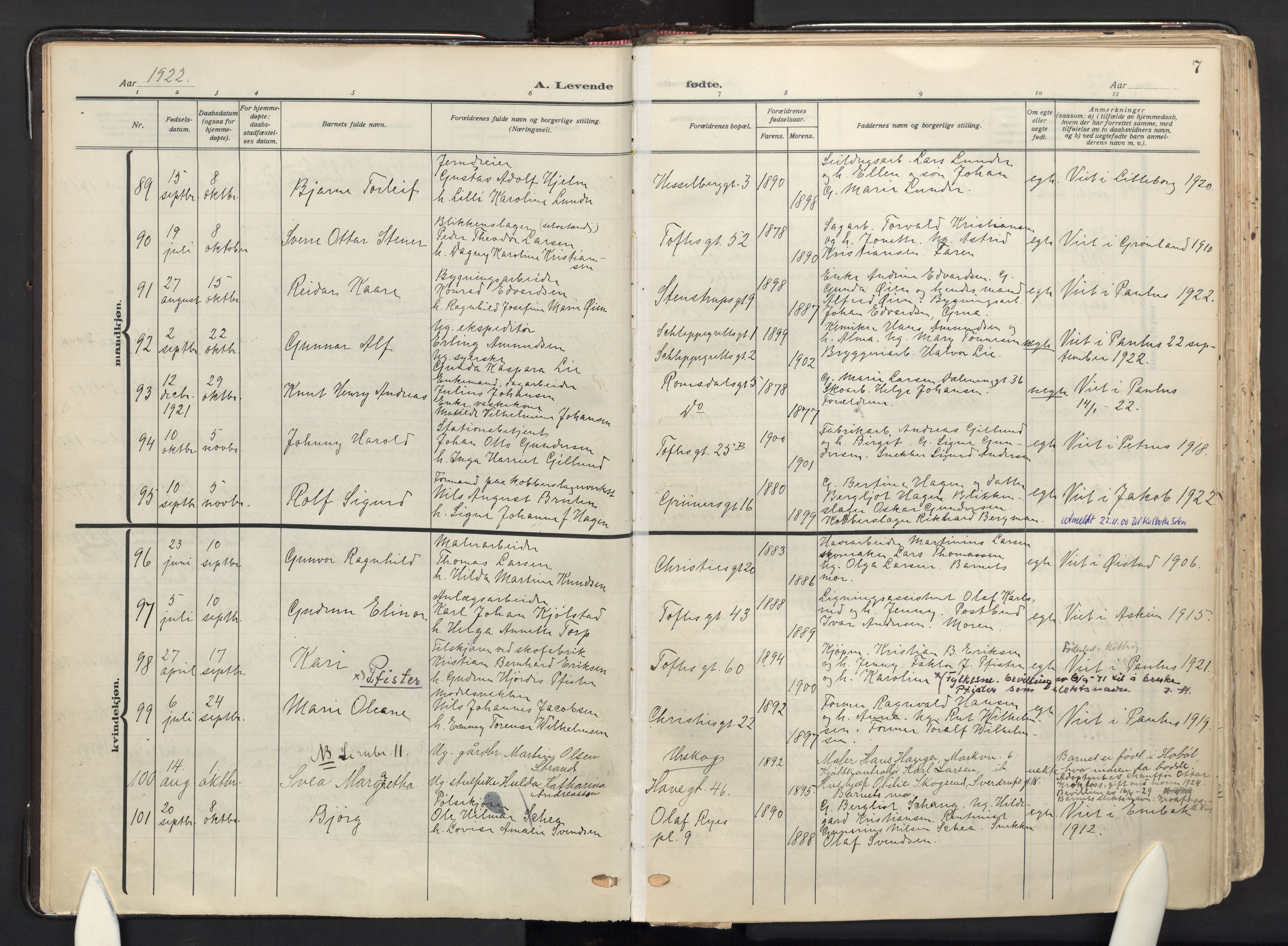 Paulus prestekontor Kirkebøker, AV/SAO-A-10871/F/Fa/L0027: Ministerialbok nr. 27, 1922-1945, s. 7