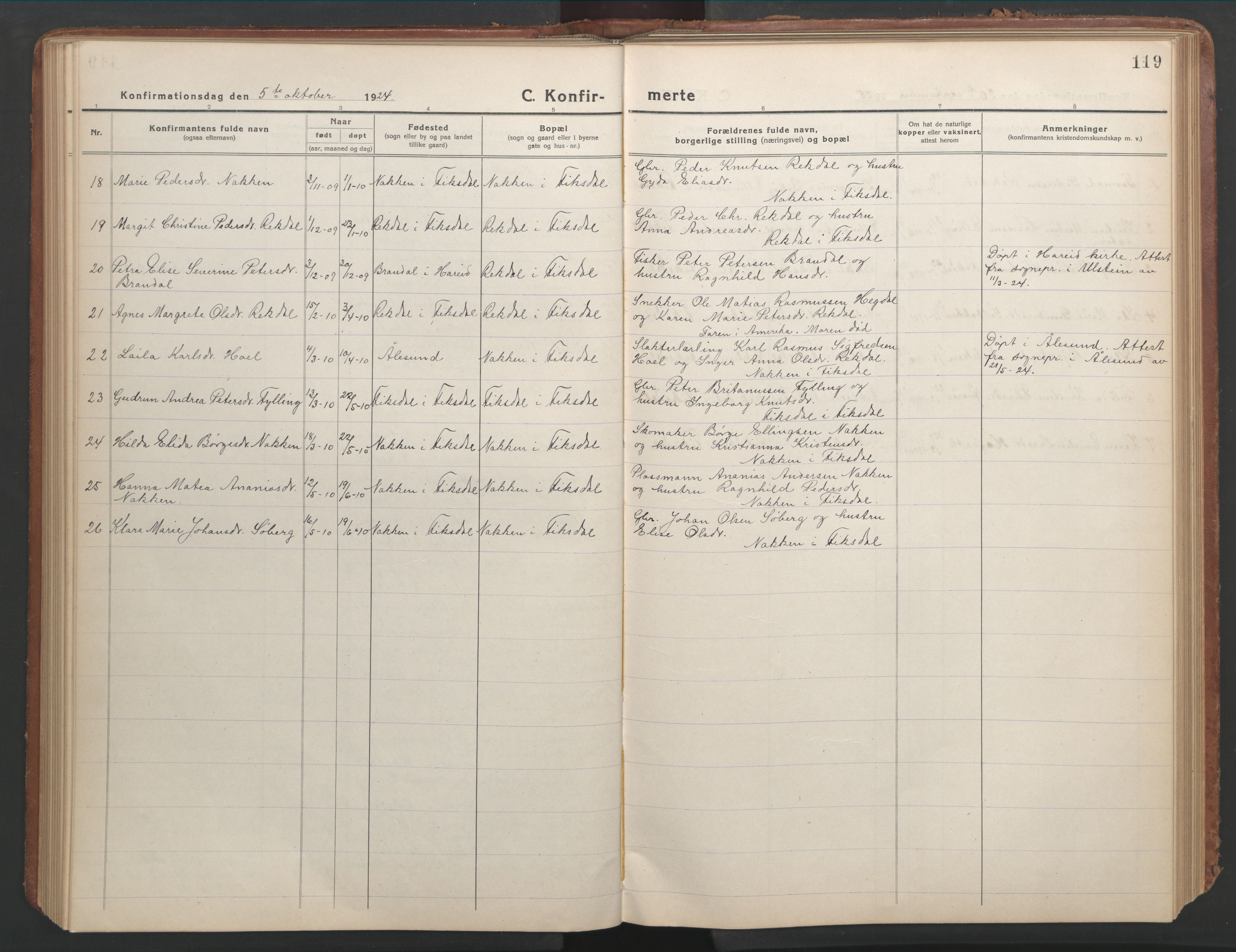 Ministerialprotokoller, klokkerbøker og fødselsregistre - Møre og Romsdal, AV/SAT-A-1454/540/L0542: Klokkerbok nr. 540C02, 1921-1967, s. 119