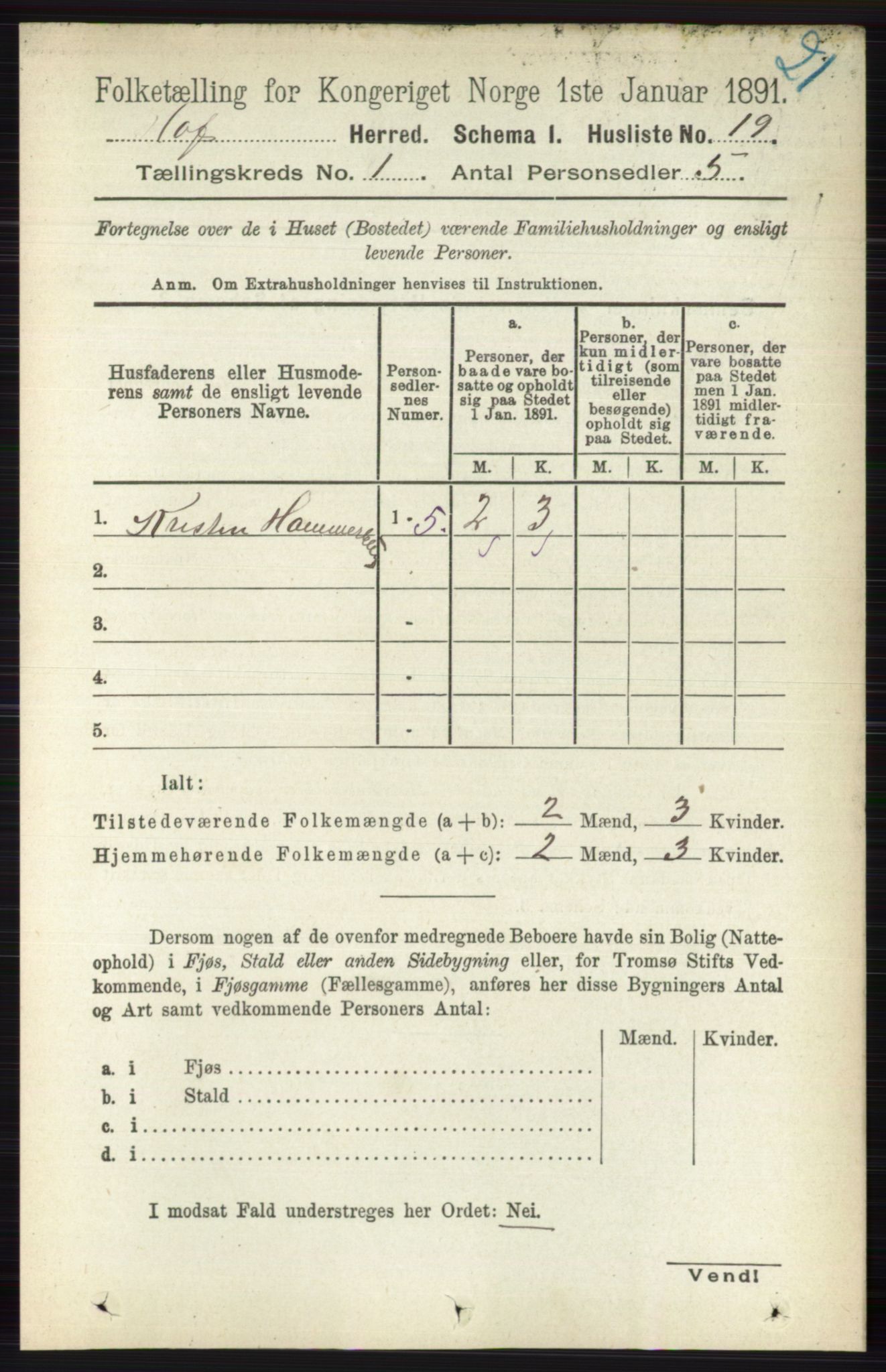 RA, Folketelling 1891 for 0714 Hof herred, 1891, s. 39