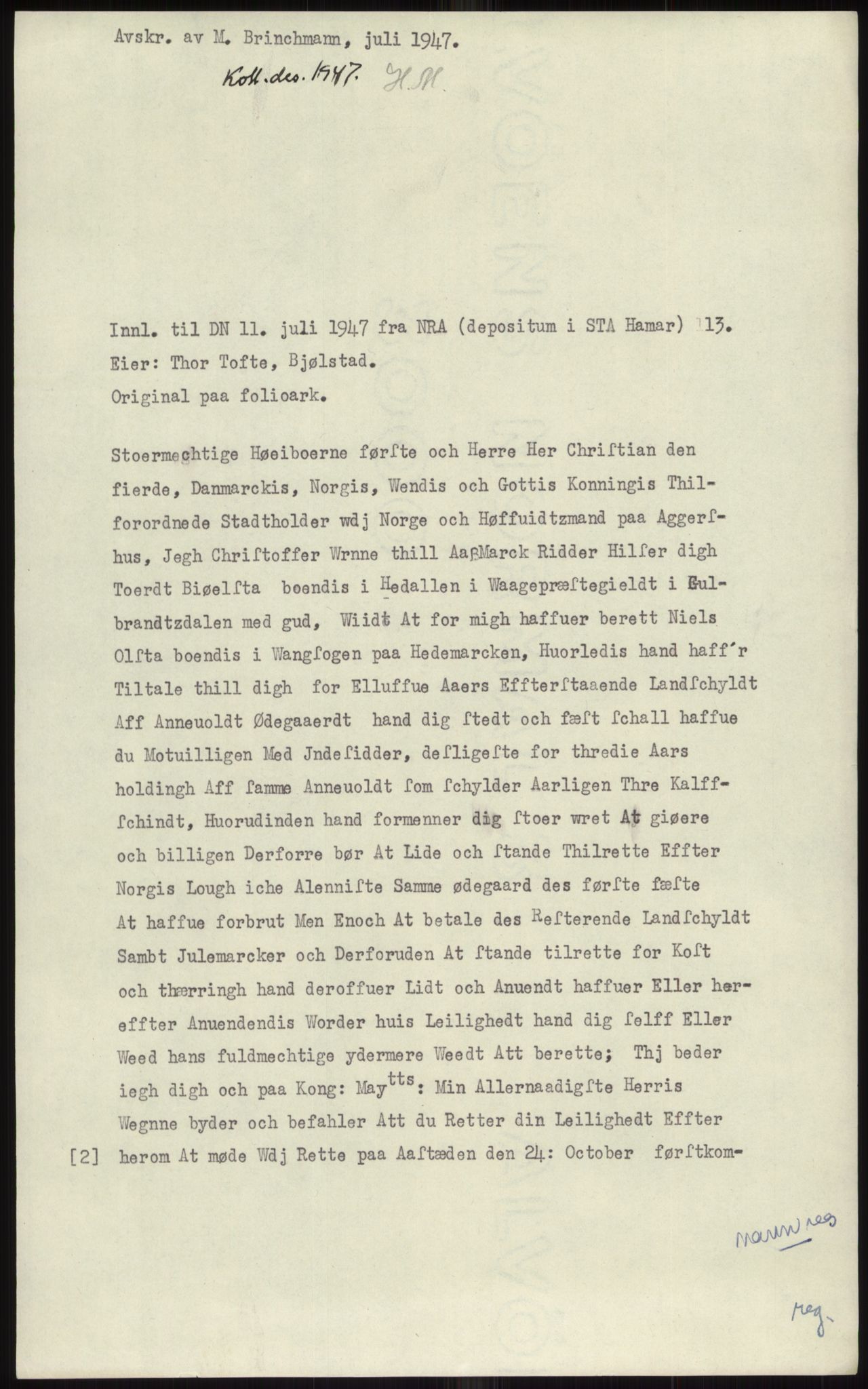Samlinger til kildeutgivelse, Diplomavskriftsamlingen, AV/RA-EA-4053/H/Ha, s. 268