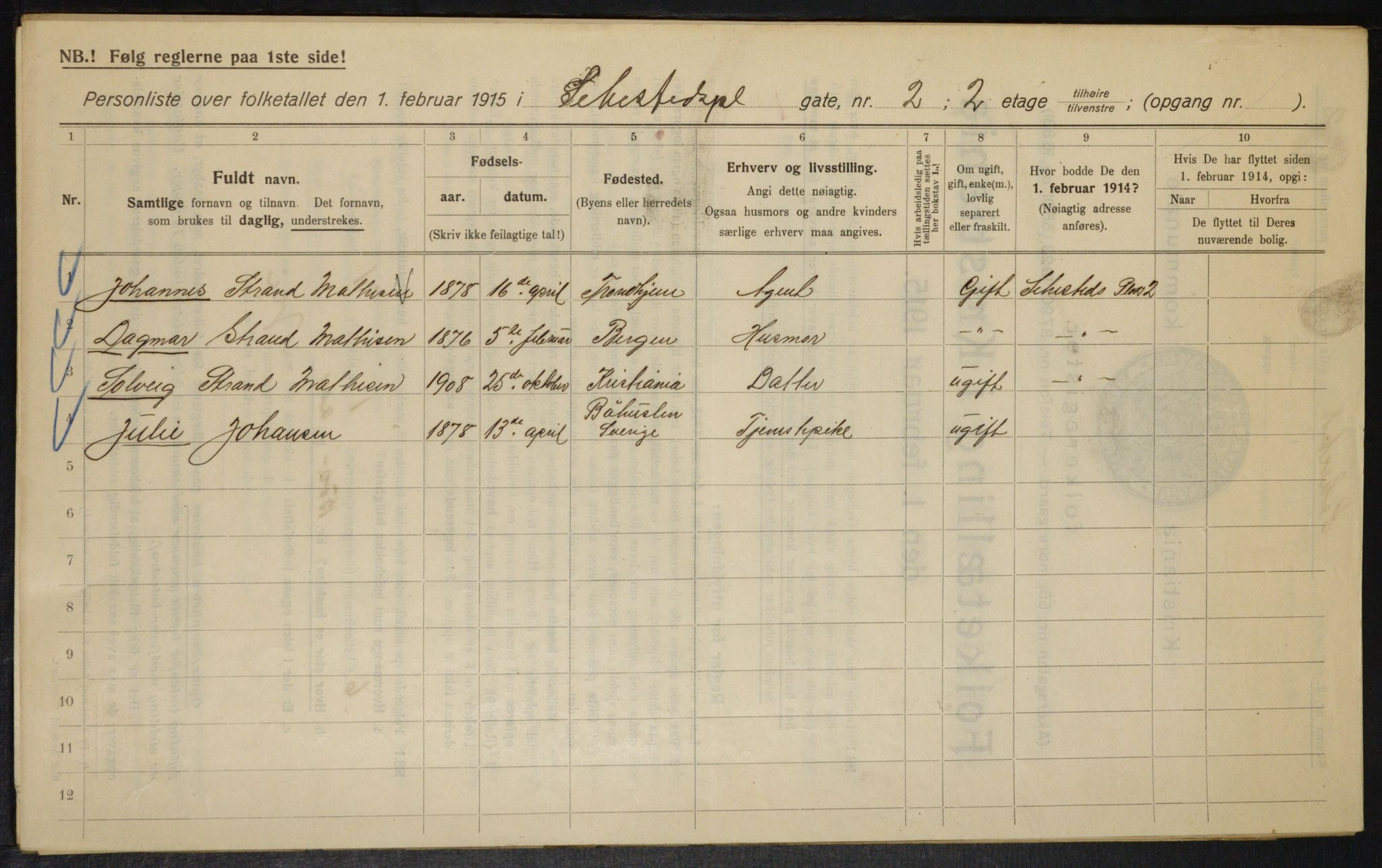 OBA, Kommunal folketelling 1.2.1915 for Kristiania, 1915, s. 93554