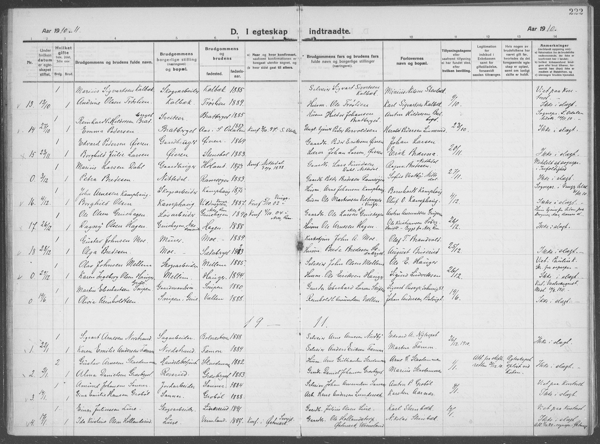 Brandval prestekontor, AV/SAH-PREST-034/H/Ha/Haa/L0004: Ministerialbok nr. 4, 1910-1924, s. 222