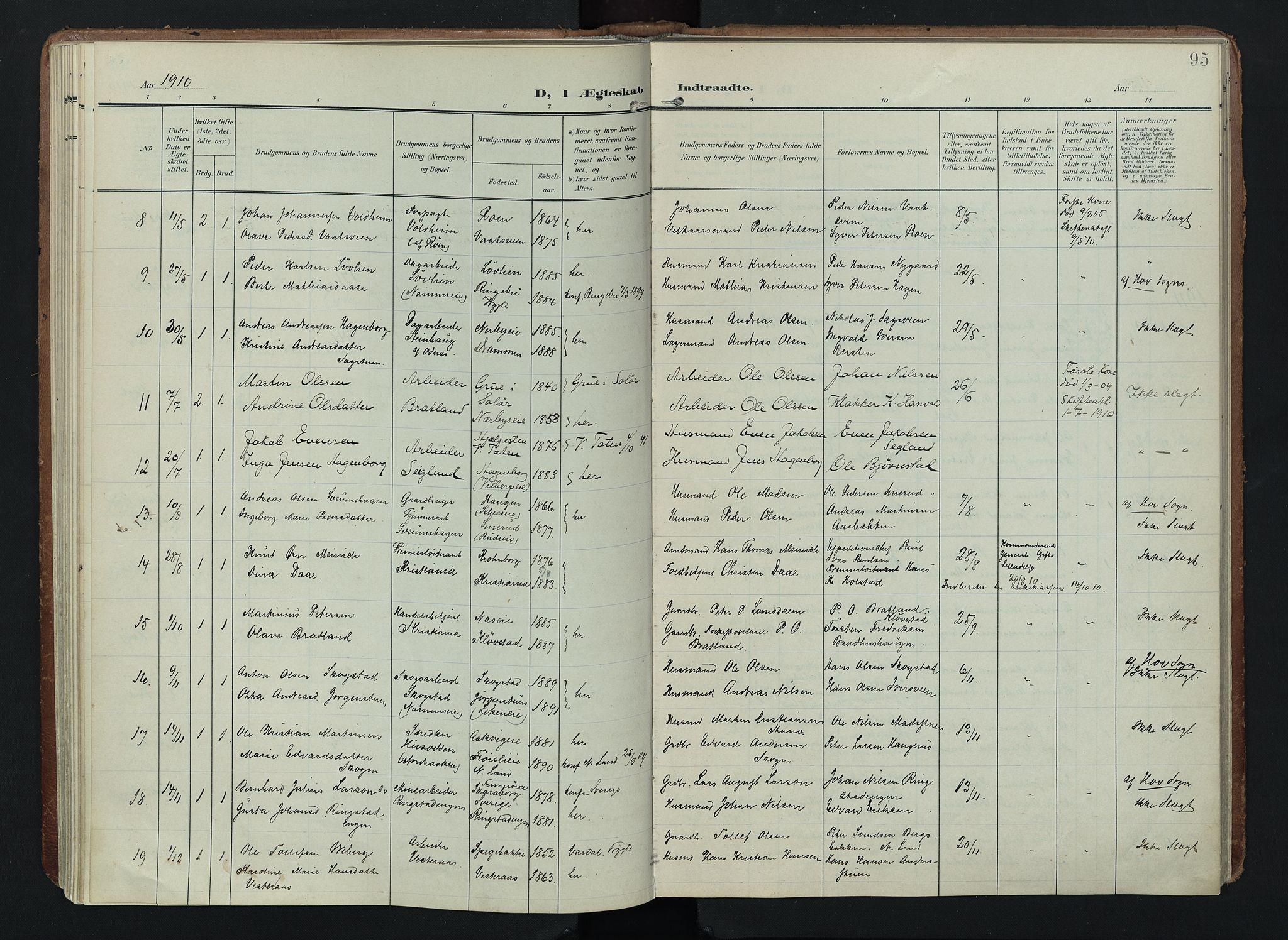 Søndre Land prestekontor, SAH/PREST-122/K/L0005: Ministerialbok nr. 5, 1905-1914, s. 95