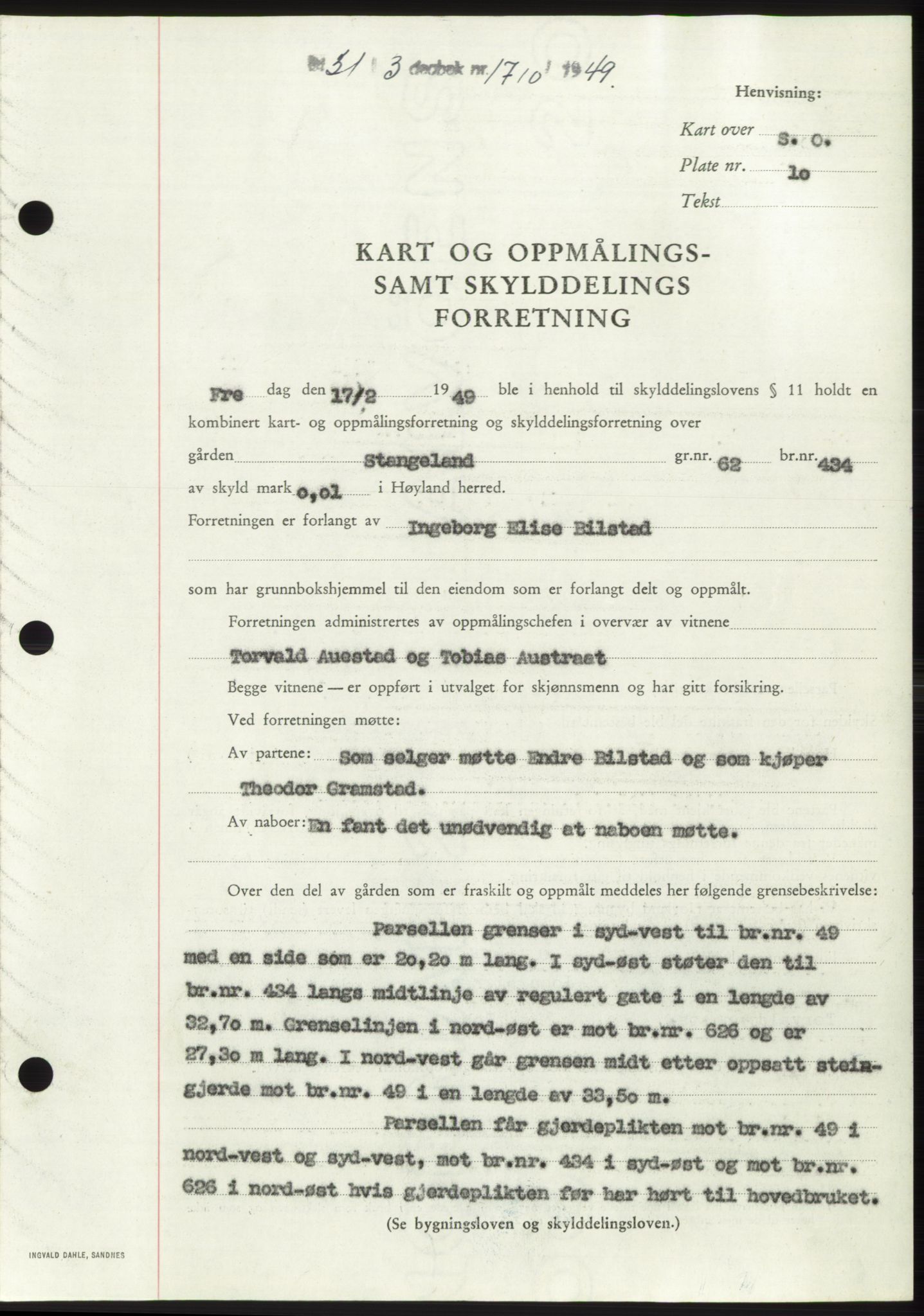 Jæren sorenskriveri, SAST/A-100310/03/G/Gba/L0102: Pantebok, 1949-1949, Dagboknr: 1710/1949