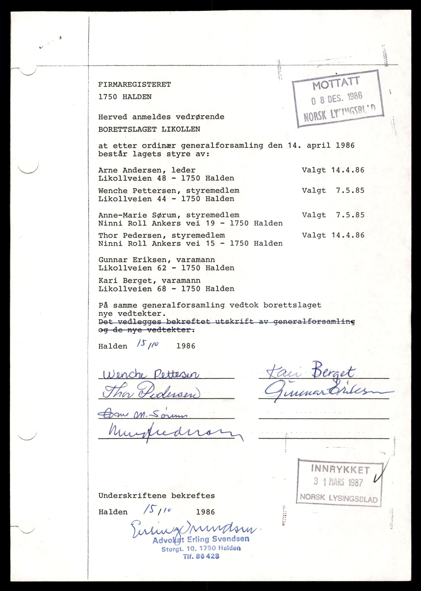 Halden tingrett, AV/SAT-A-10067/K/Kb/Kbb/L0021: Andelslag, L-S, 1944-1990, s. 3