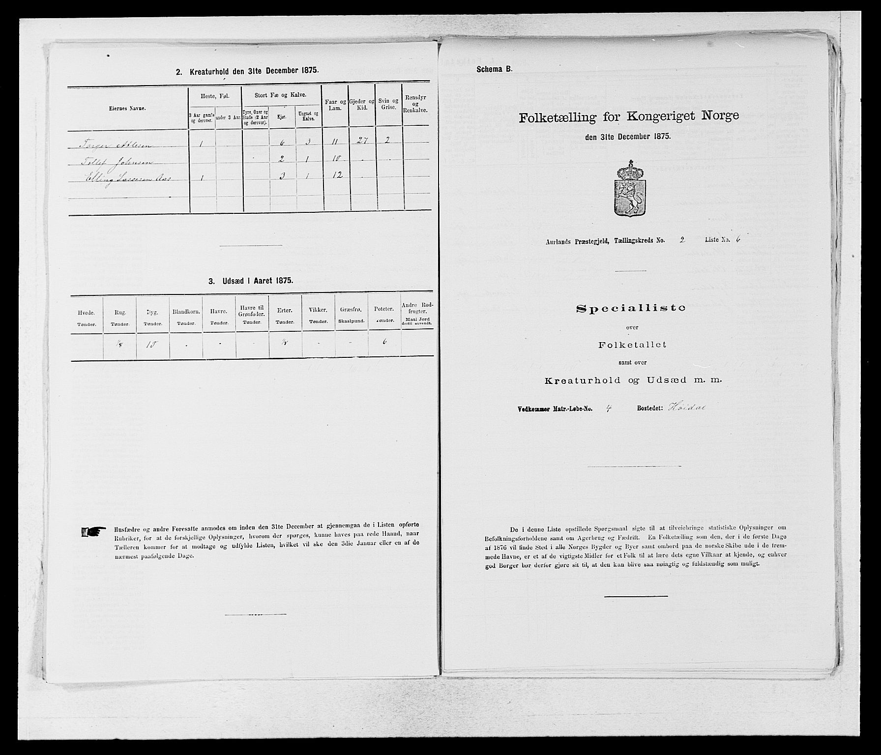 SAB, Folketelling 1875 for 1421P Aurland prestegjeld, 1875, s. 127