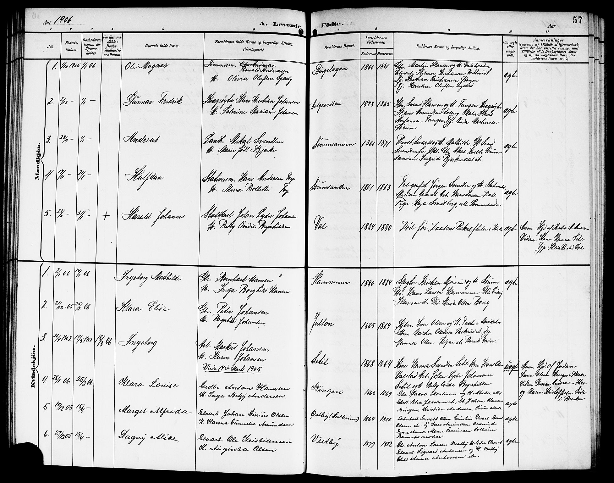 Sørum prestekontor Kirkebøker, AV/SAO-A-10303/G/Ga/L0006: Klokkerbok nr. I 6, 1894-1906, s. 57