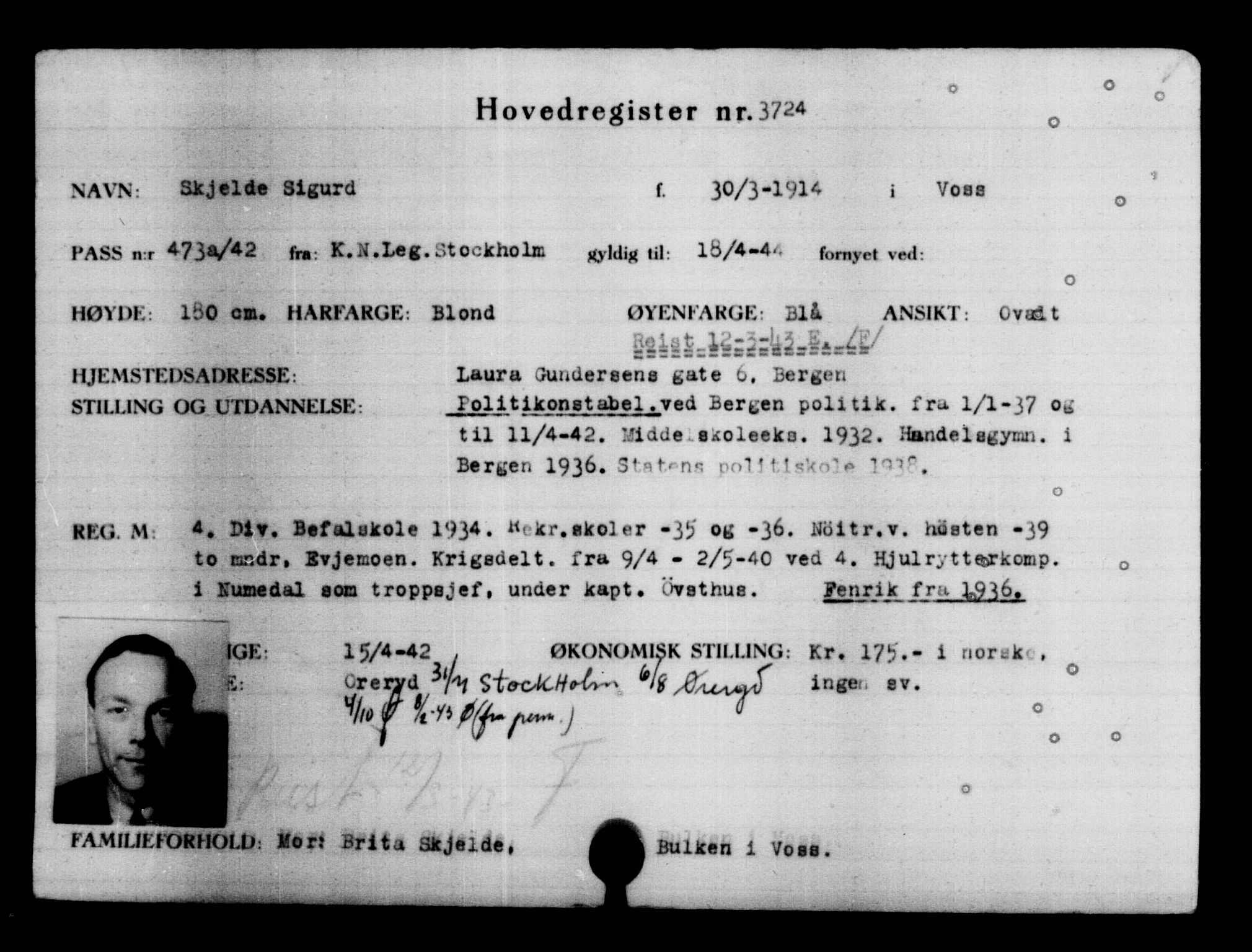 Utenriksstasjonene, Legasjonen i Stockholm, Flyktningkontoret, AV/RA-S-6753/V/Va/L0004: Kjesäterkartoteket, flyktninger med registreringsnr. 3496-6610, 1940-1945, s. 265