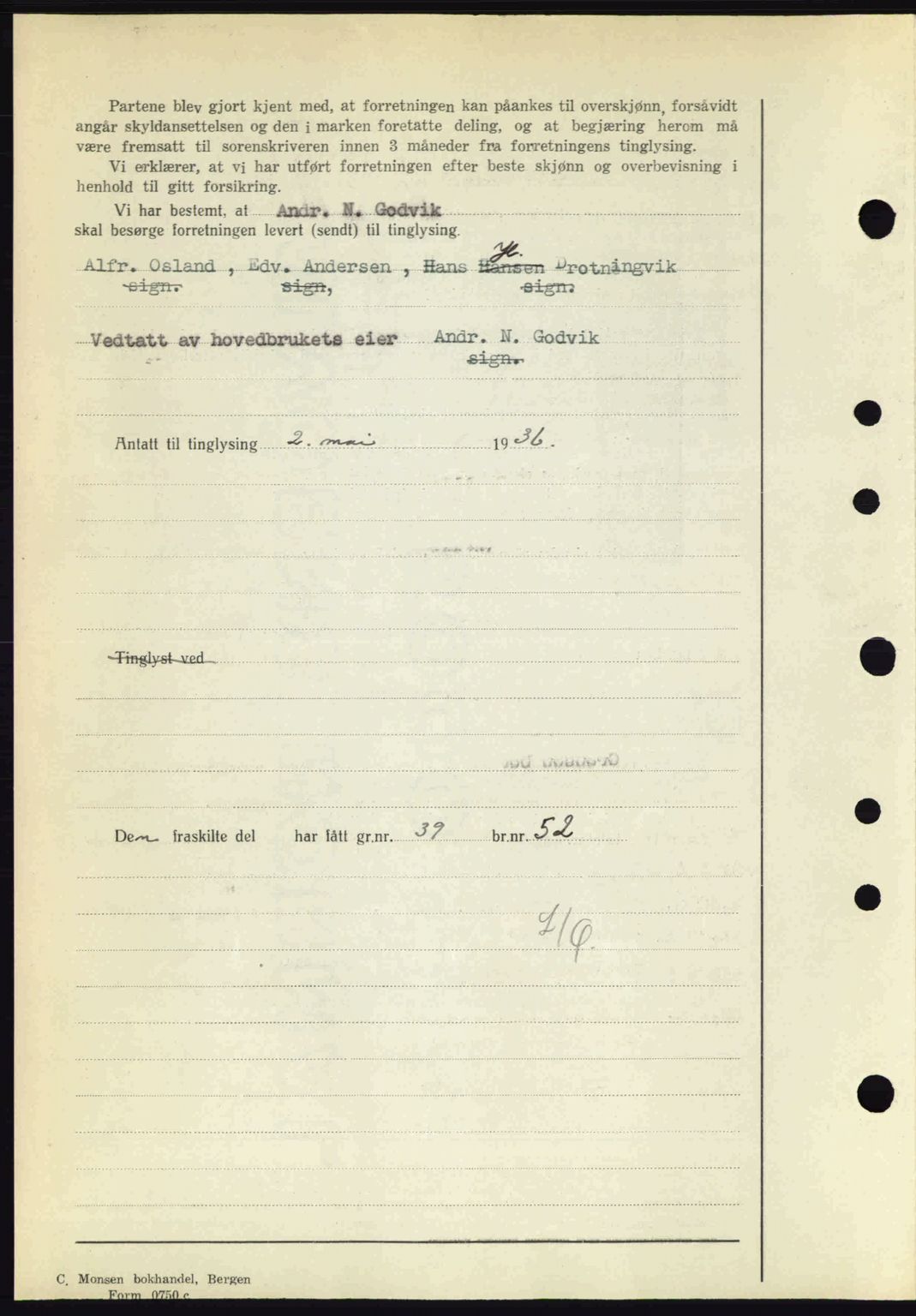 Midhordland sorenskriveri, SAB/A-3001/1/G/Gb/Gbk/L0001: Pantebok nr. A1-6, 1936-1937, Dagboknr: 1535/1936