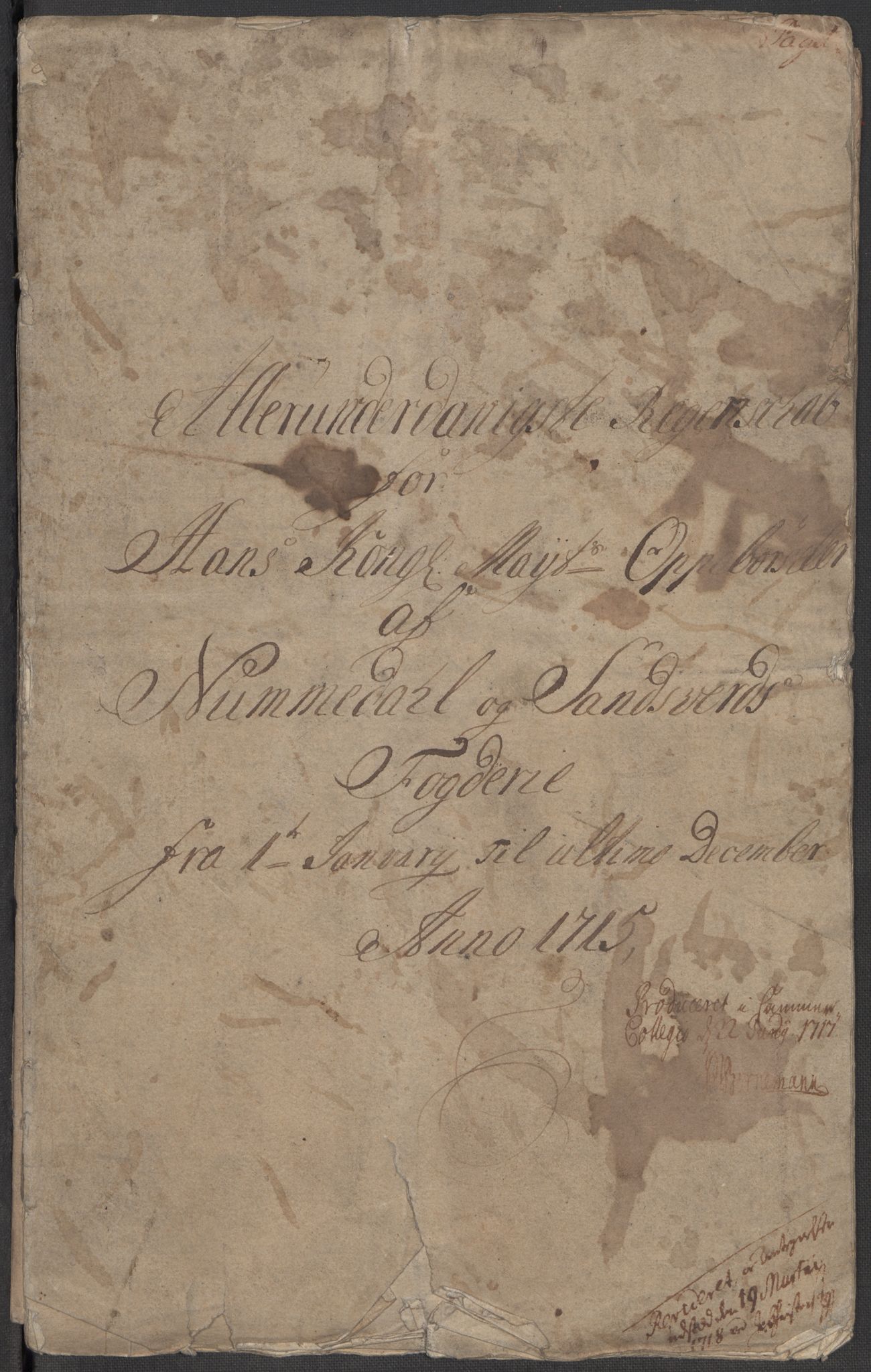 Rentekammeret inntil 1814, Reviderte regnskaper, Fogderegnskap, AV/RA-EA-4092/R24/L1591: Fogderegnskap Numedal og Sandsvær, 1715, s. 4