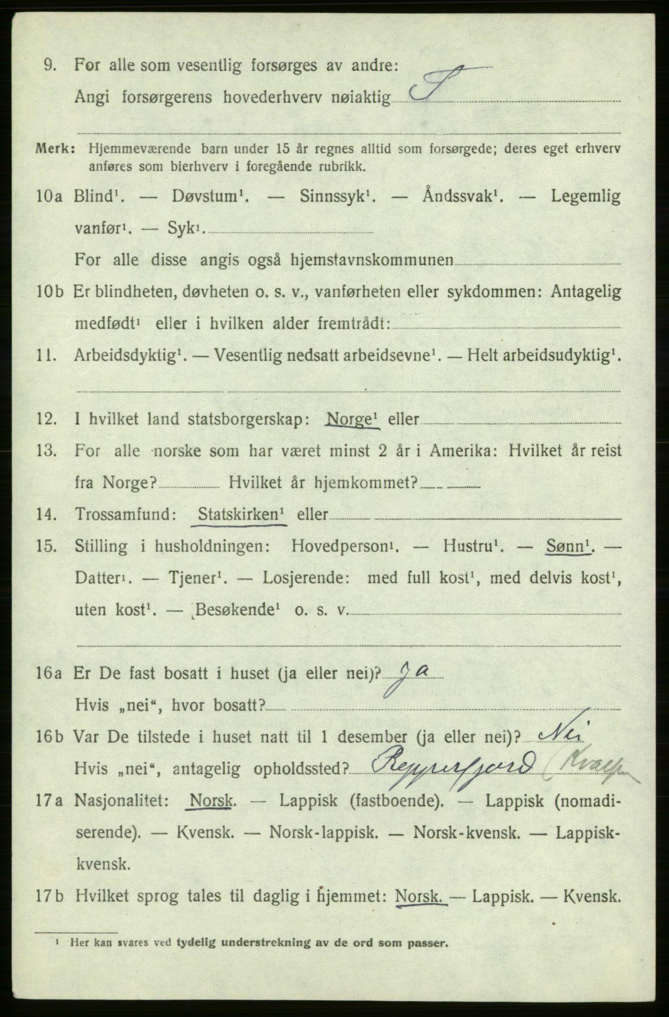 SATØ, Folketelling 1920 for 2017 Kvalsund herred, 1920, s. 525