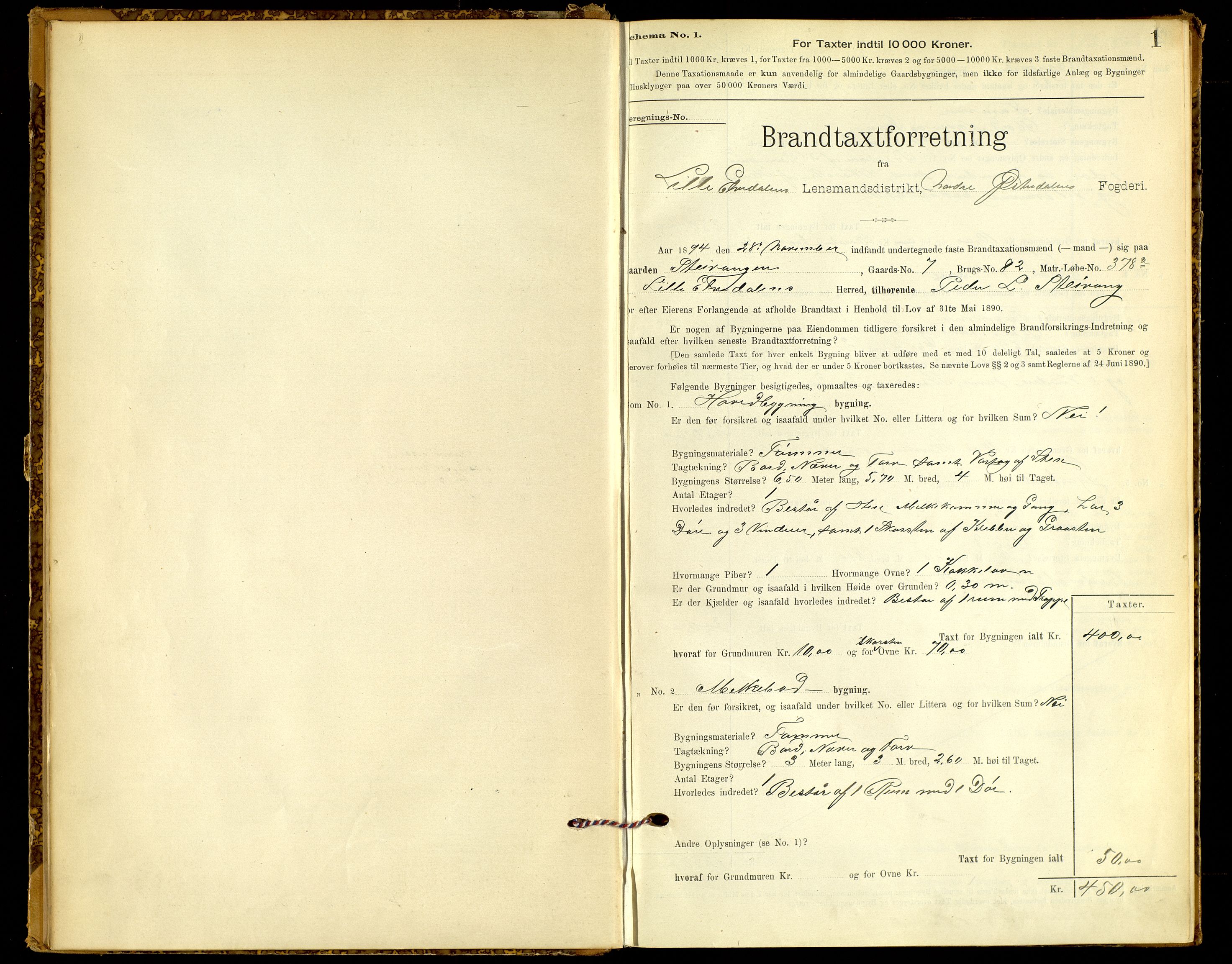 Norges Brannkasse, Alvdal og Folldal, AV/SAH-NBRANA-026/F/L0005: Branntakstprotokoll, 1894-1923, s. 1