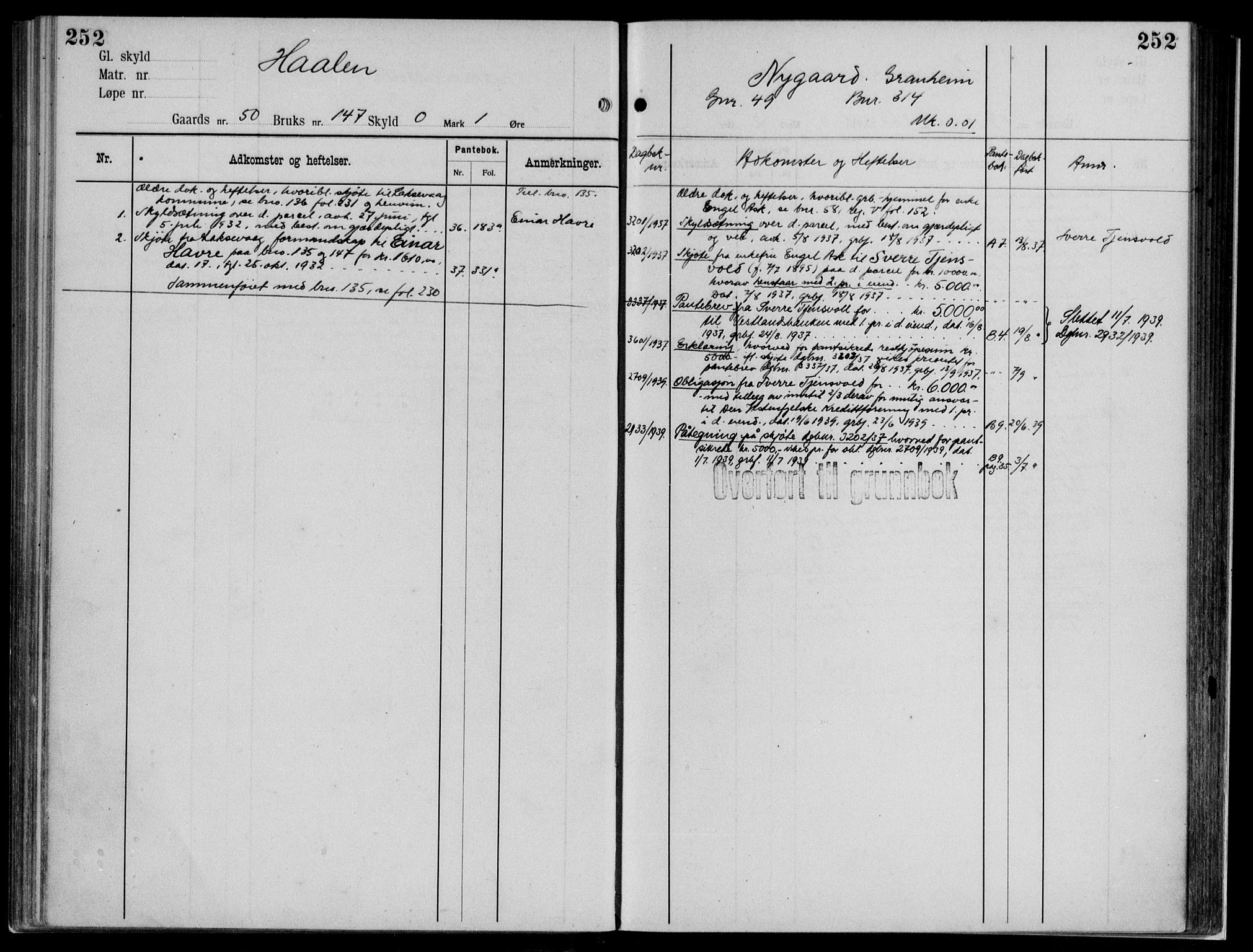 Midhordland sorenskriveri, AV/SAB-A-3001/1/G/Ga/Gab/L0112: Panteregister nr. II.A.b.112, s. 252
