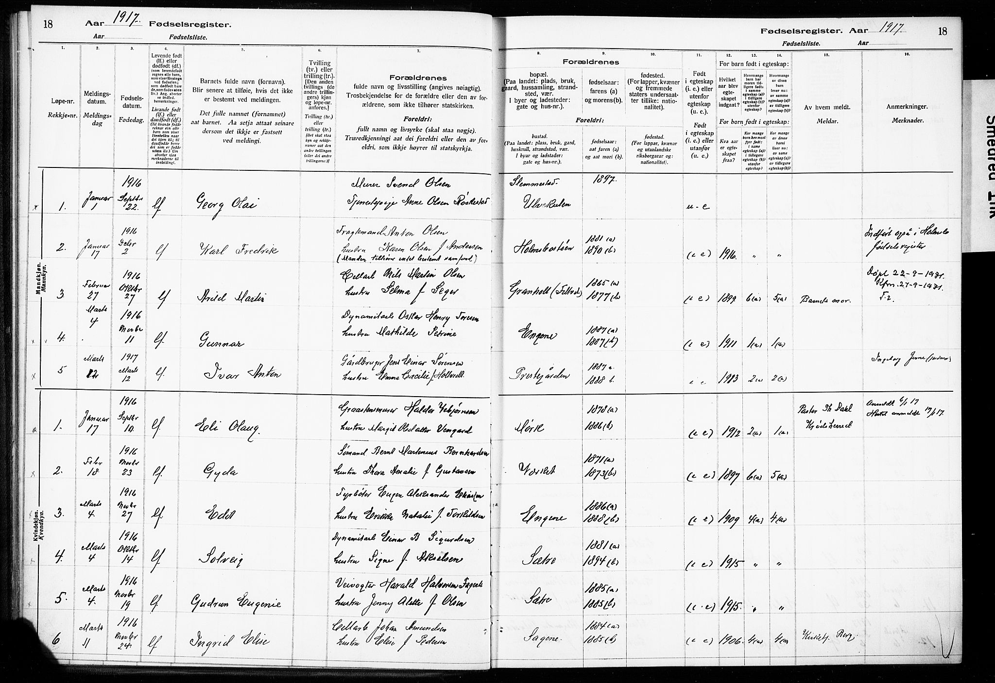 Hurum kirkebøker, SAKO/A-229/J/Ja/L0001: Fødselsregister nr. 1, 1916-1928, s. 18