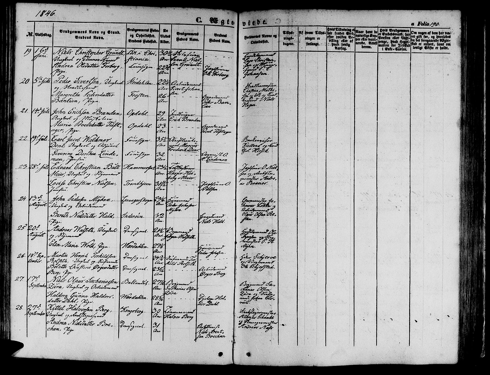Ministerialprotokoller, klokkerbøker og fødselsregistre - Sør-Trøndelag, SAT/A-1456/602/L0137: Klokkerbok nr. 602C05, 1846-1856, s. 190