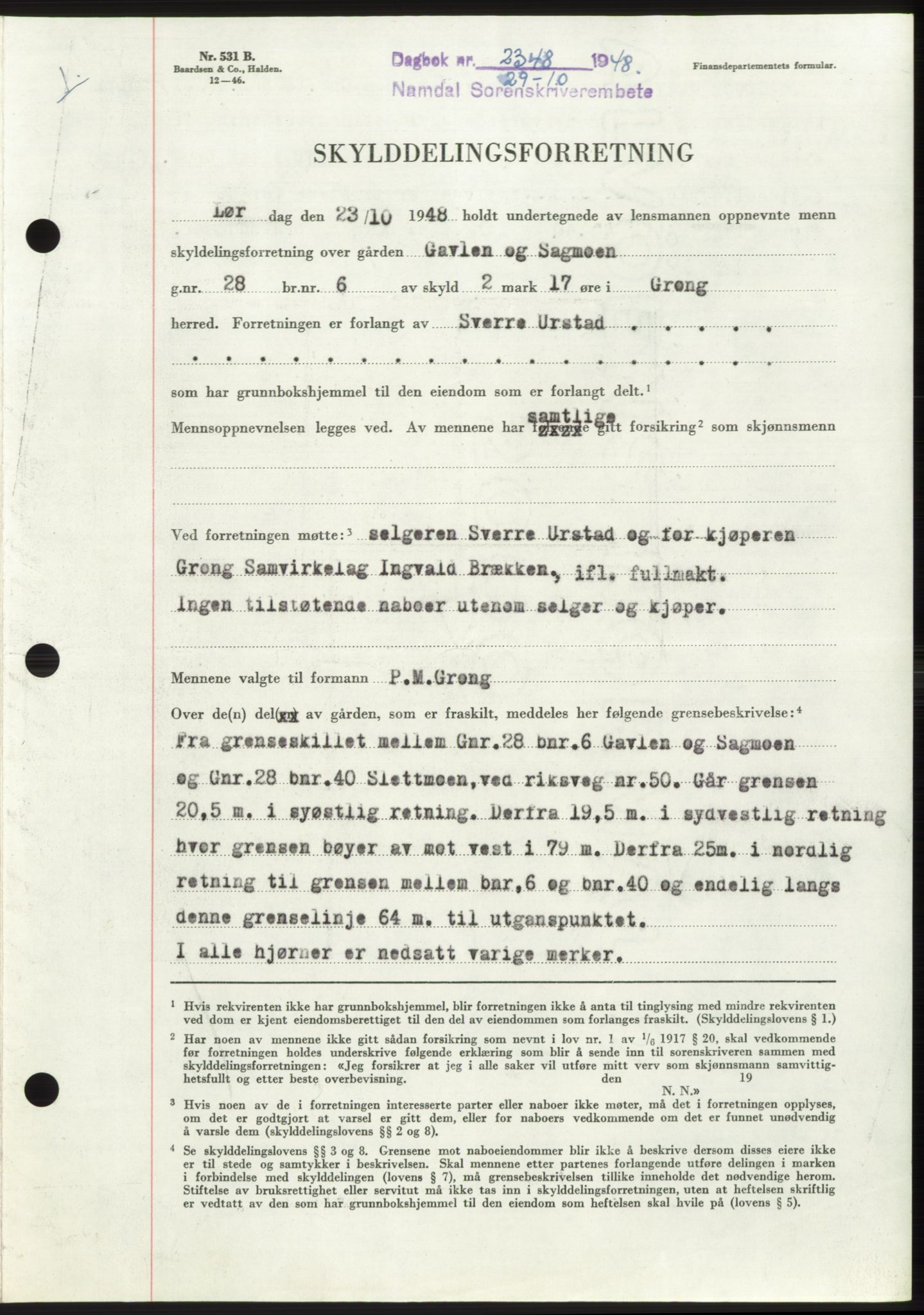 Namdal sorenskriveri, SAT/A-4133/1/2/2C: Pantebok nr. -, 1948-1948, Dagboknr: 2348/1948