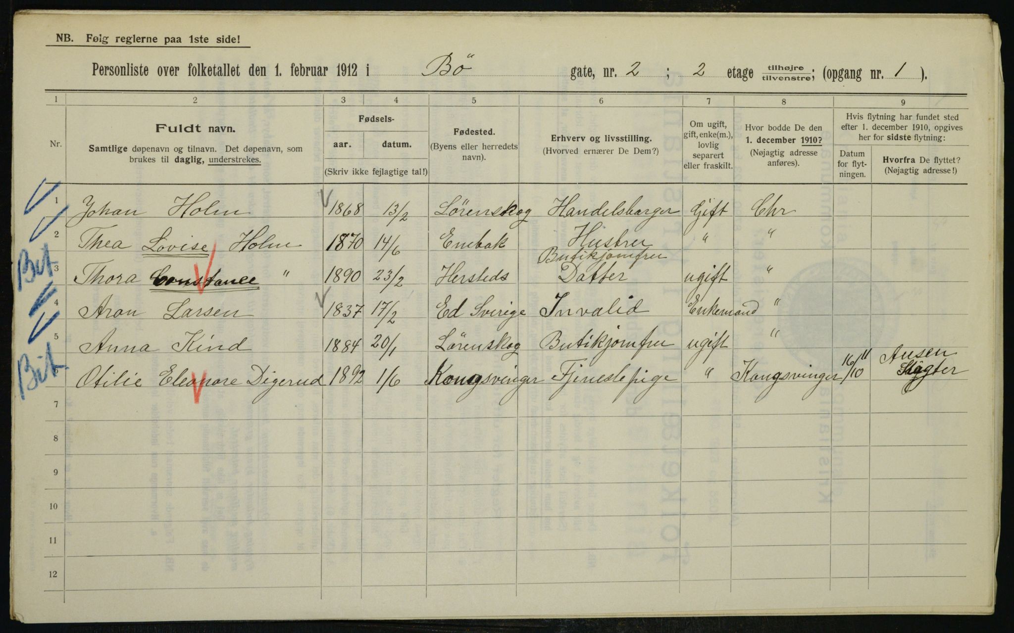 OBA, Kommunal folketelling 1.2.1912 for Kristiania, 1912, s. 10996