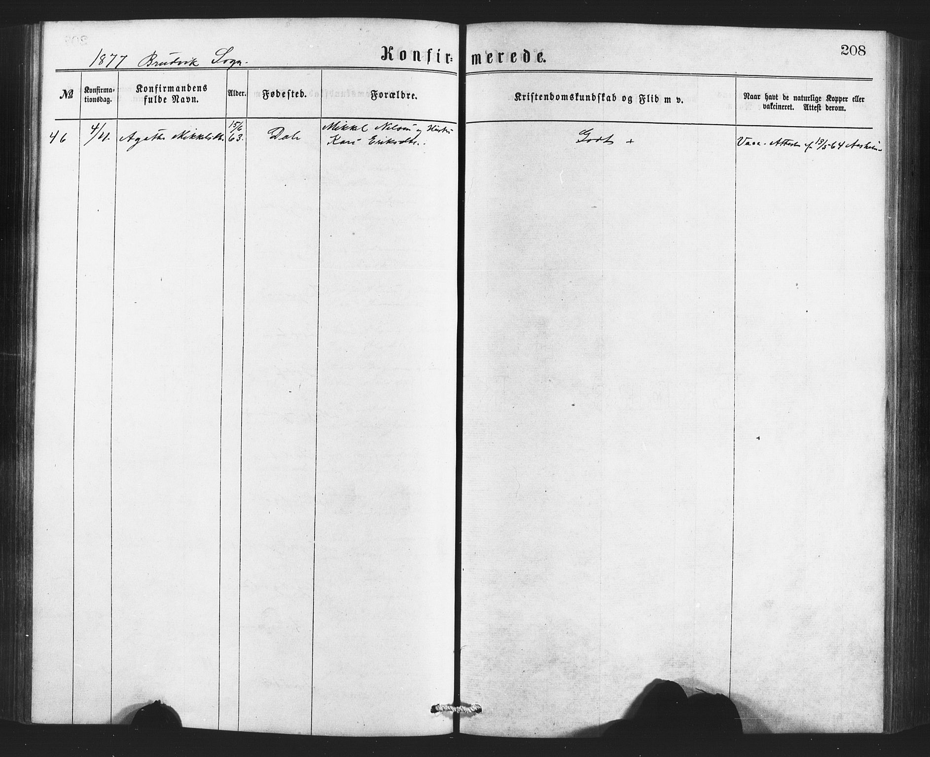 Bruvik Sokneprestembete, AV/SAB-A-74701/H/Haa: Ministerialbok nr. A 1, 1869-1877, s. 208