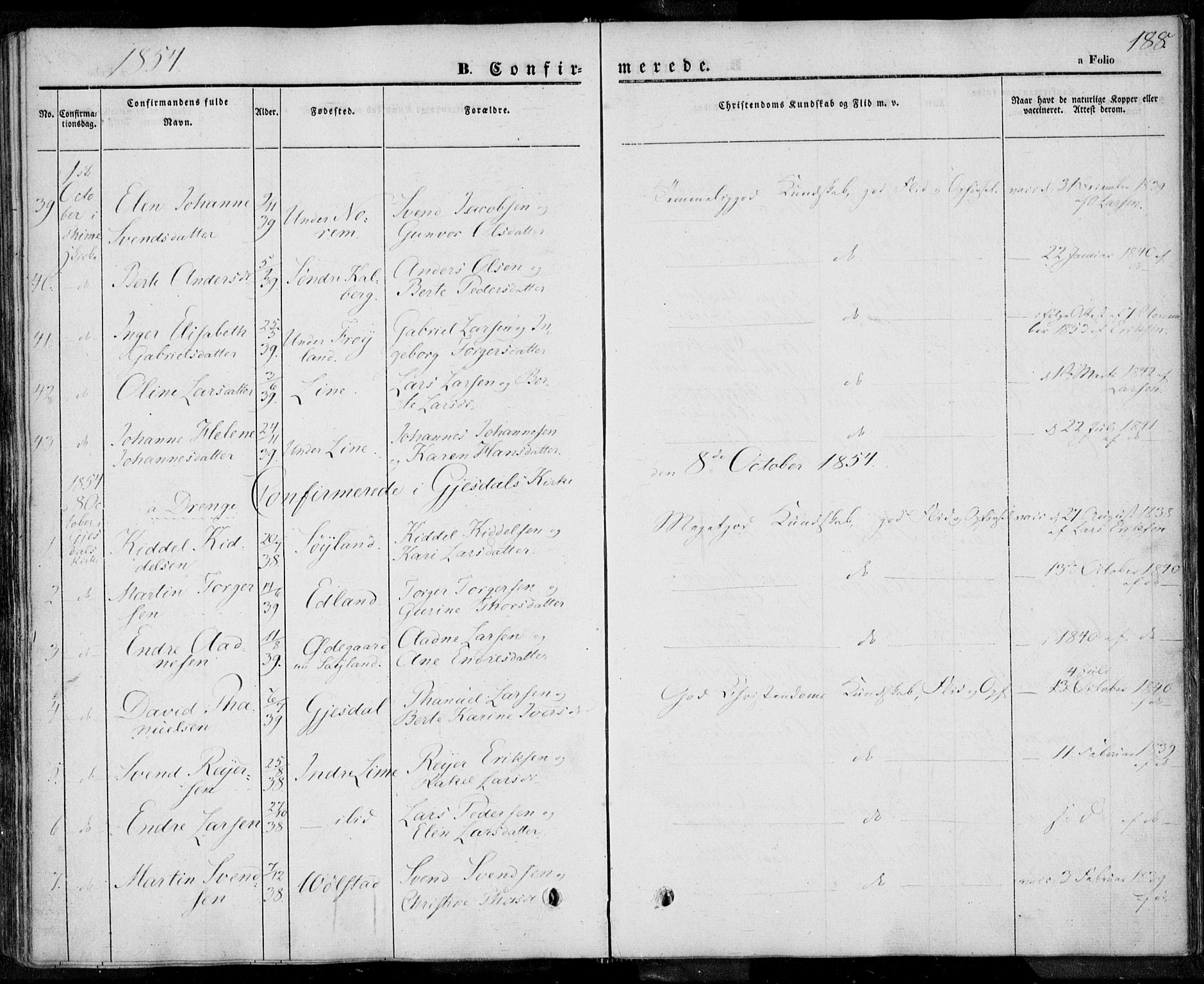 Lye sokneprestkontor, AV/SAST-A-101794/001/30BA/L0005: Ministerialbok nr. A 5.1, 1842-1855, s. 188