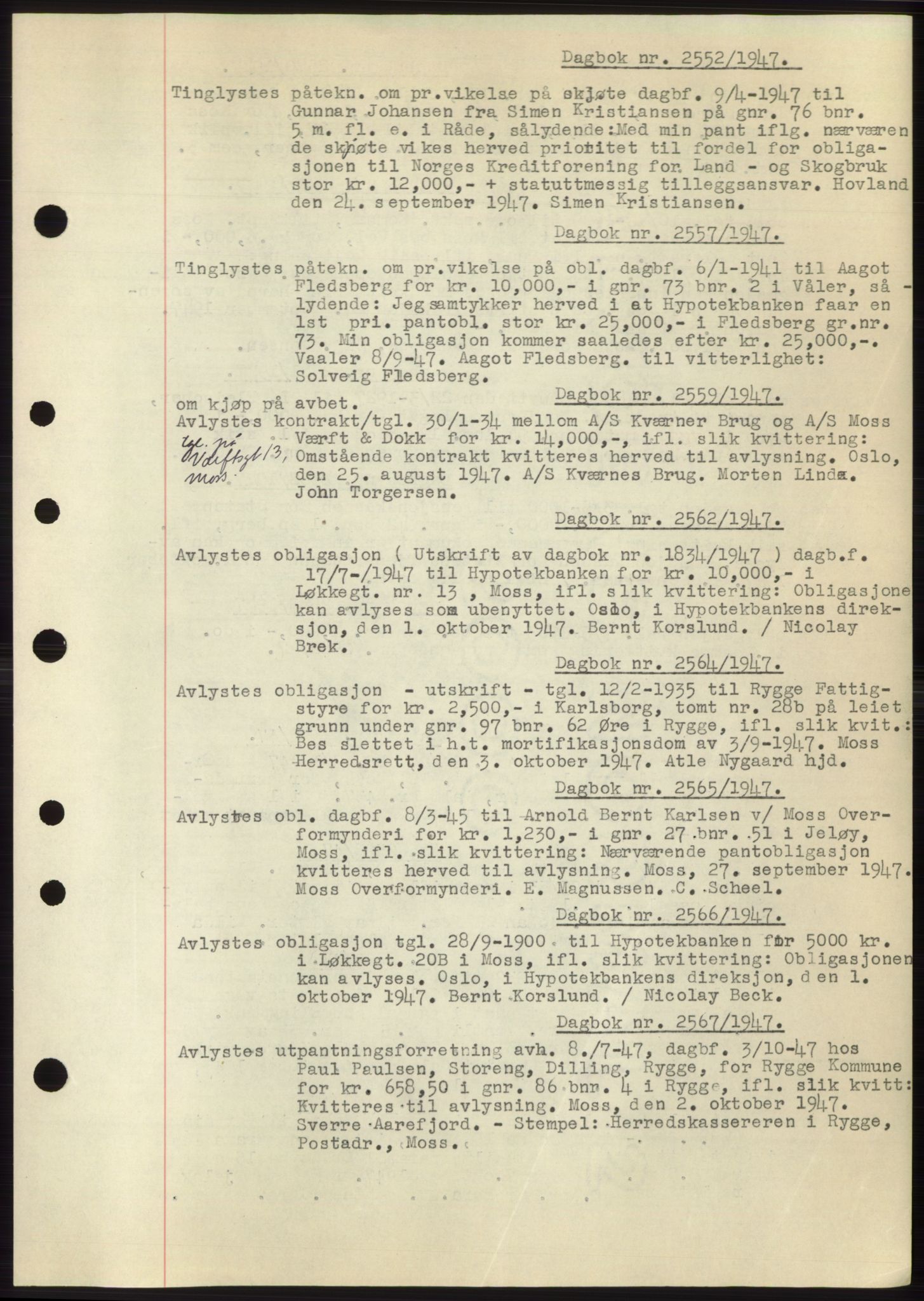 Moss sorenskriveri, SAO/A-10168: Pantebok nr. C10, 1938-1950, Dagboknr: 2552/1947