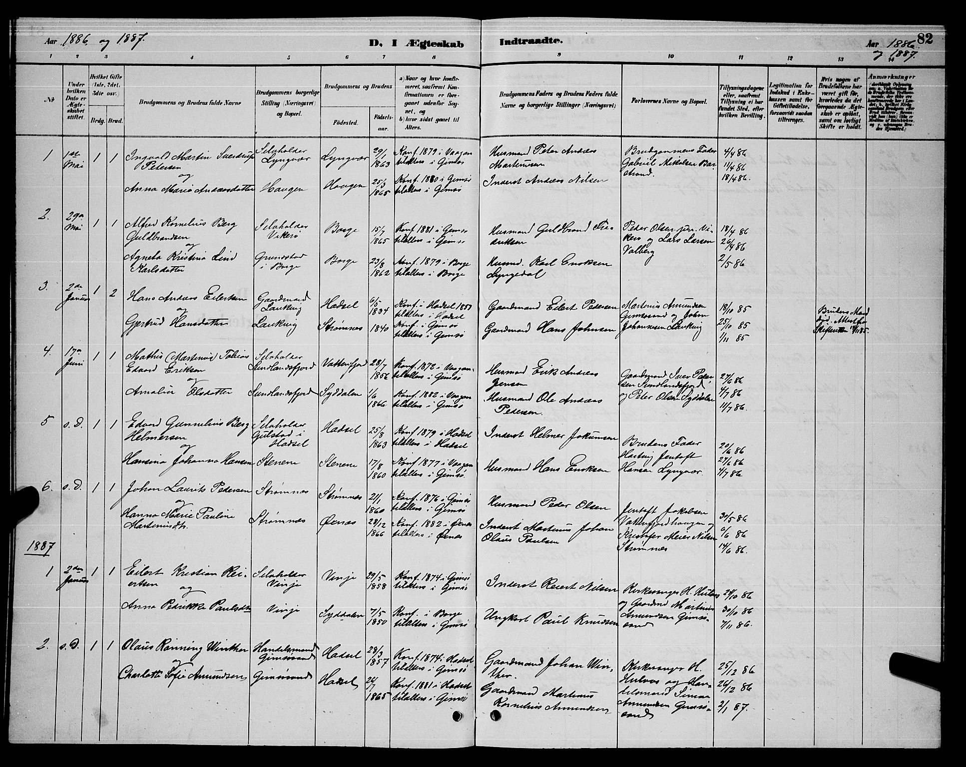 Ministerialprotokoller, klokkerbøker og fødselsregistre - Nordland, AV/SAT-A-1459/876/L1104: Klokkerbok nr. 876C03, 1886-1896, s. 82