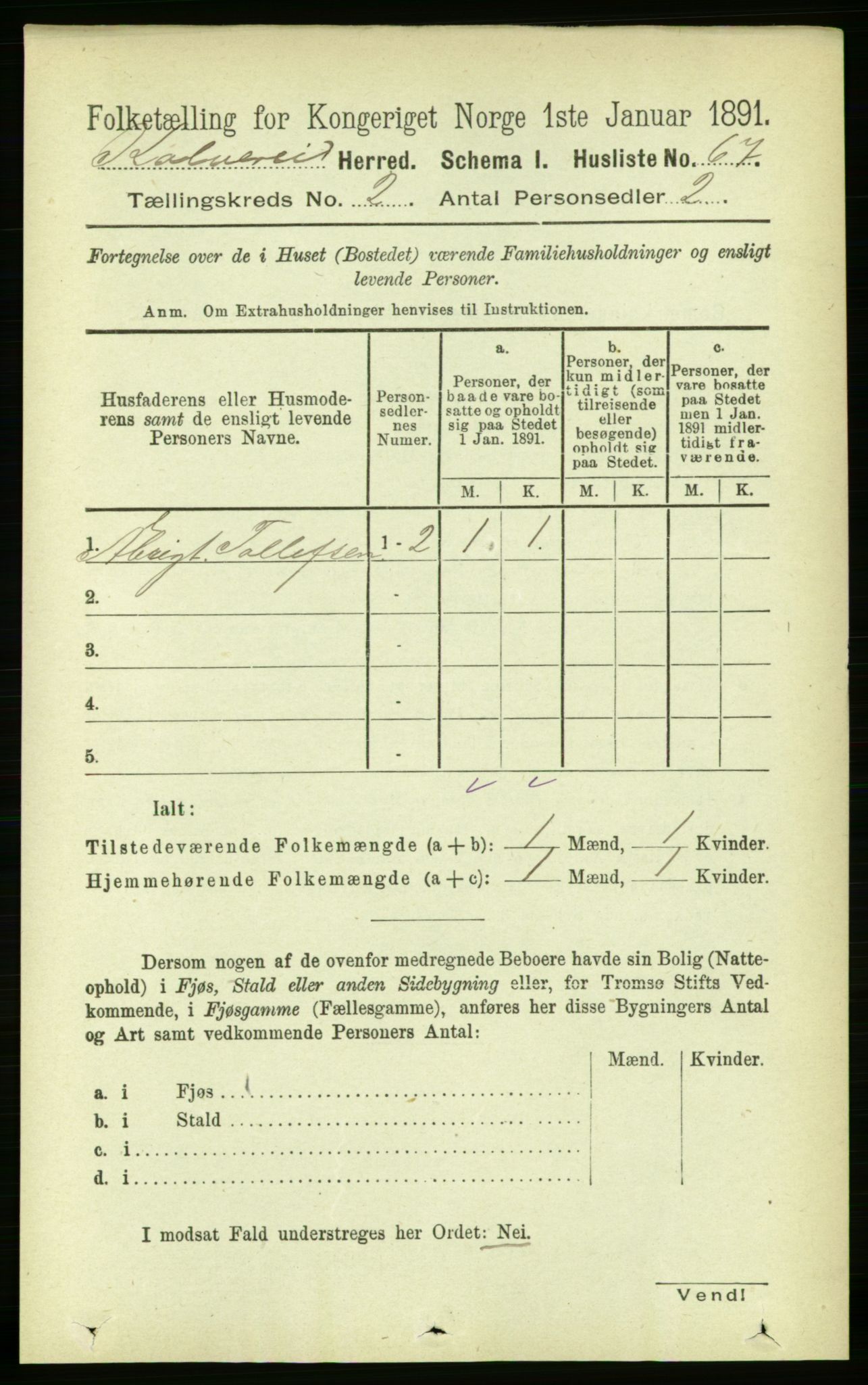 RA, Folketelling 1891 for 1752 Kolvereid herred, 1891, s. 315