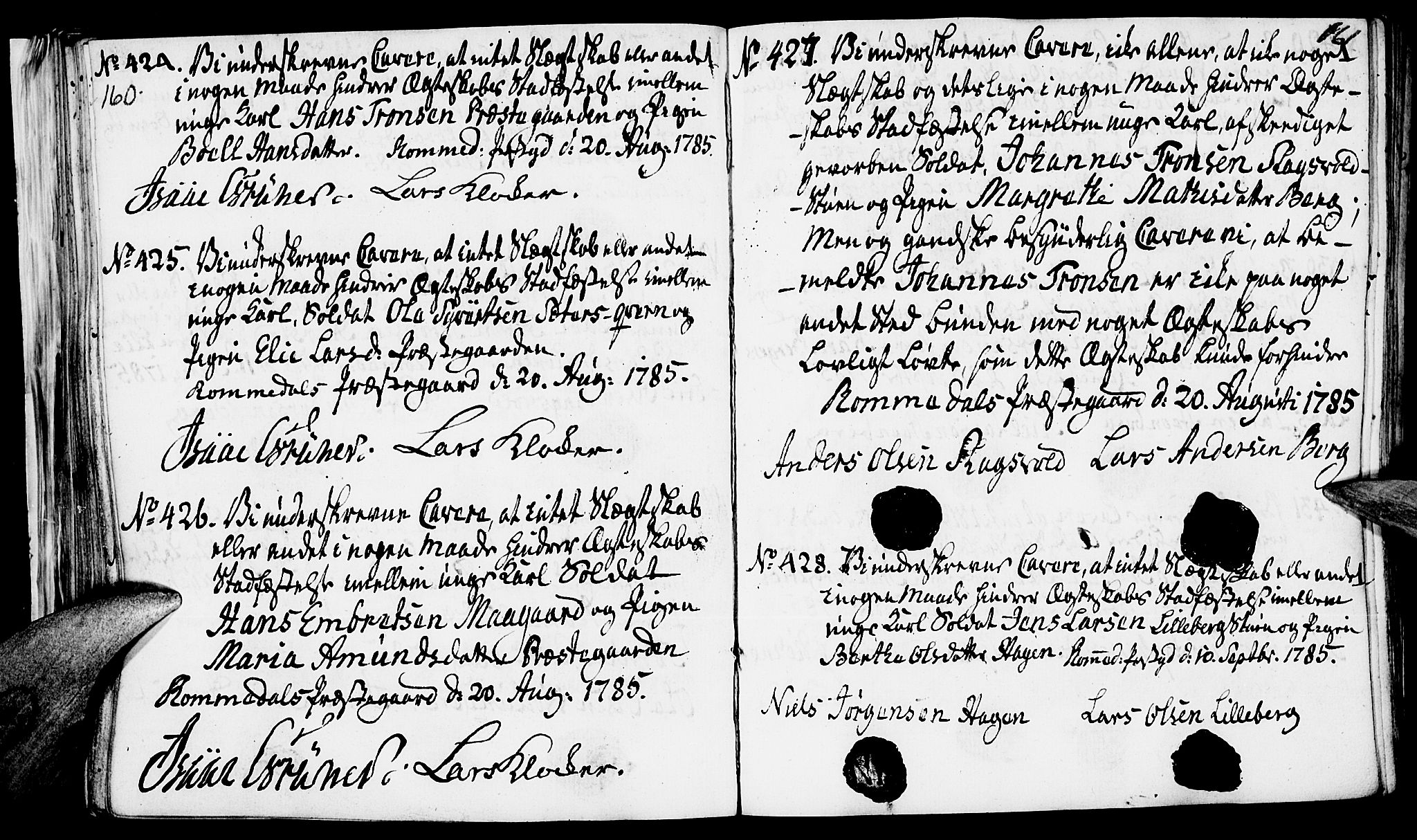 Romedal prestekontor, AV/SAH-PREST-004/I/L0001: Forlovererklæringer nr. 1, 1762-1802, s. 160-161