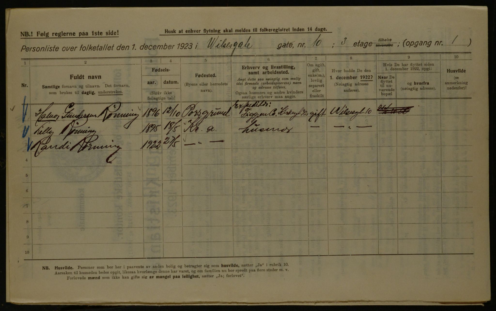 OBA, Kommunal folketelling 1.12.1923 for Kristiania, 1923, s. 141744