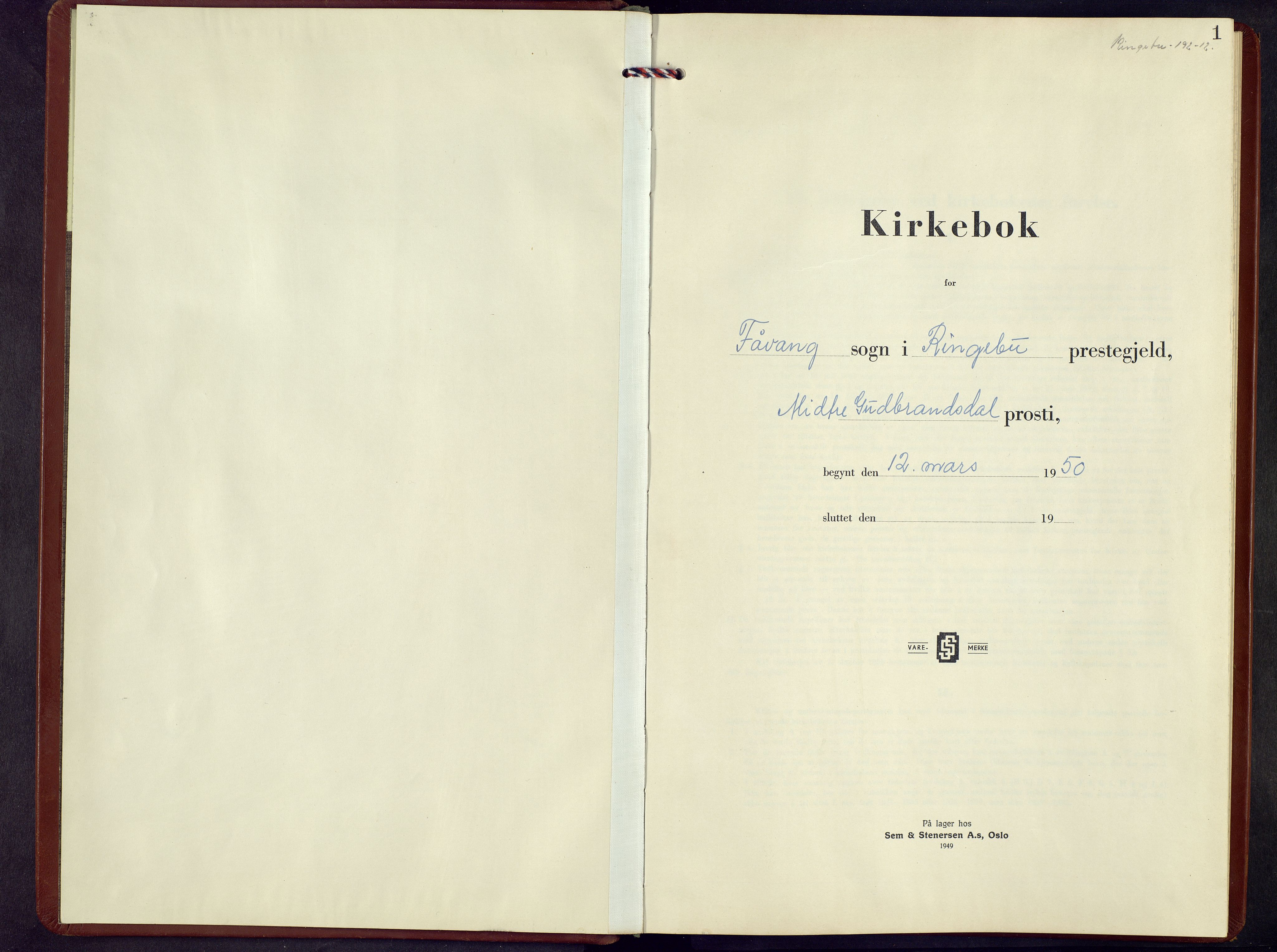 Ringebu prestekontor, SAH/PREST-082/H/Ha/Hab/L0014: Klokkerbok nr. 14, 1950-1962, s. 1