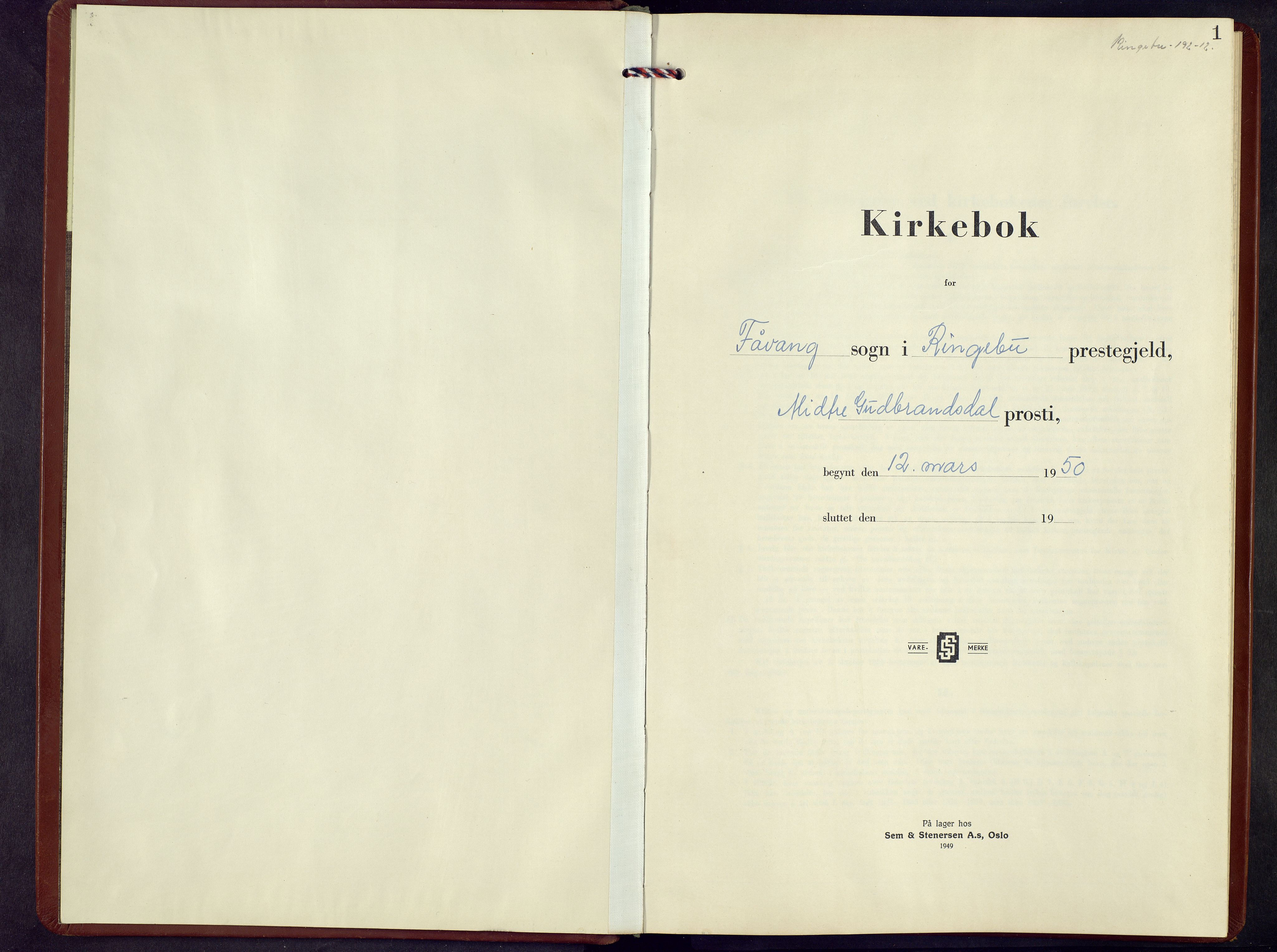 Ringebu prestekontor, AV/SAH-PREST-082/H/Ha/Hab/L0014: Klokkerbok nr. 14, 1950-1962, s. 1