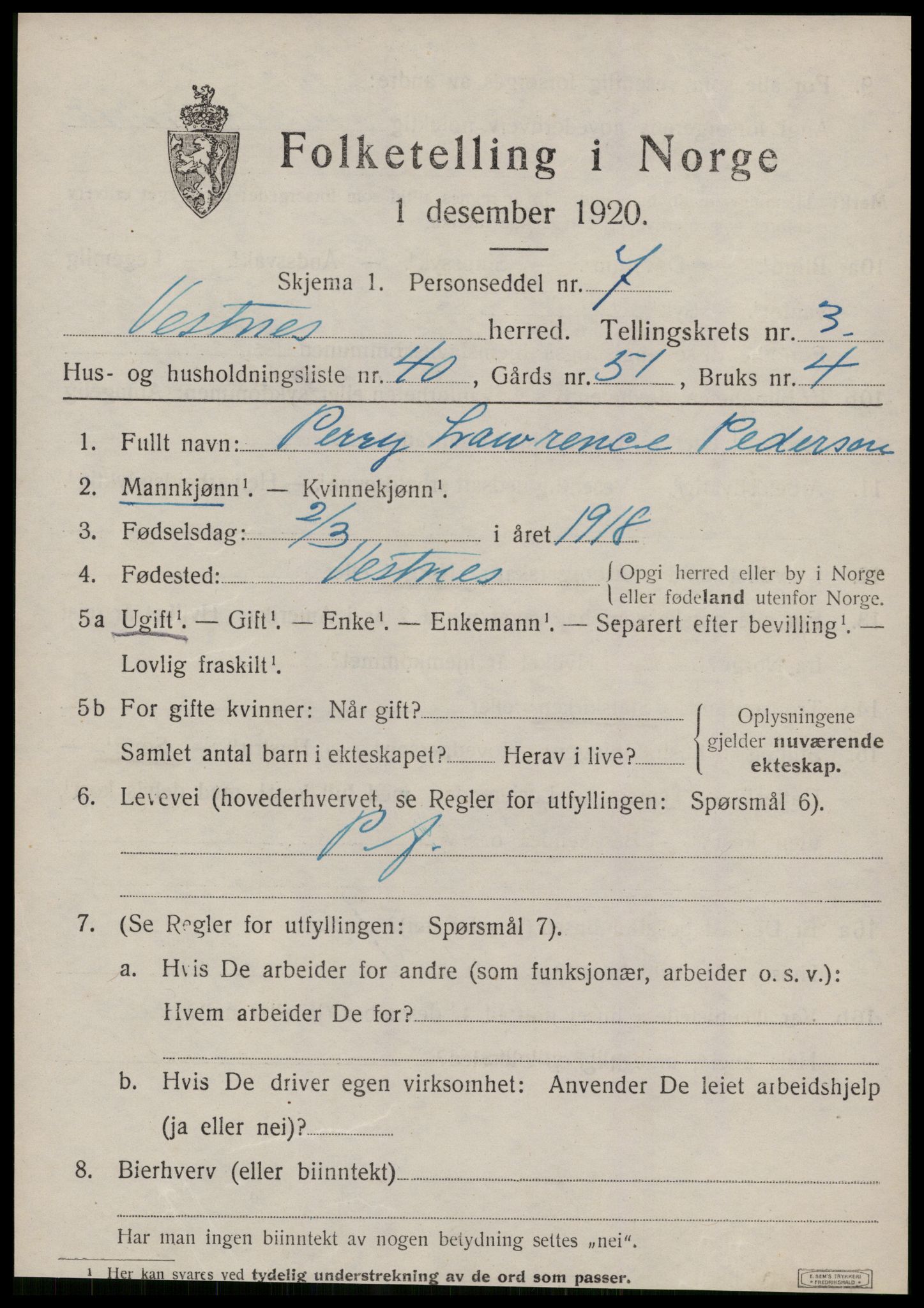 SAT, Folketelling 1920 for 1535 Vestnes herred, 1920, s. 3089