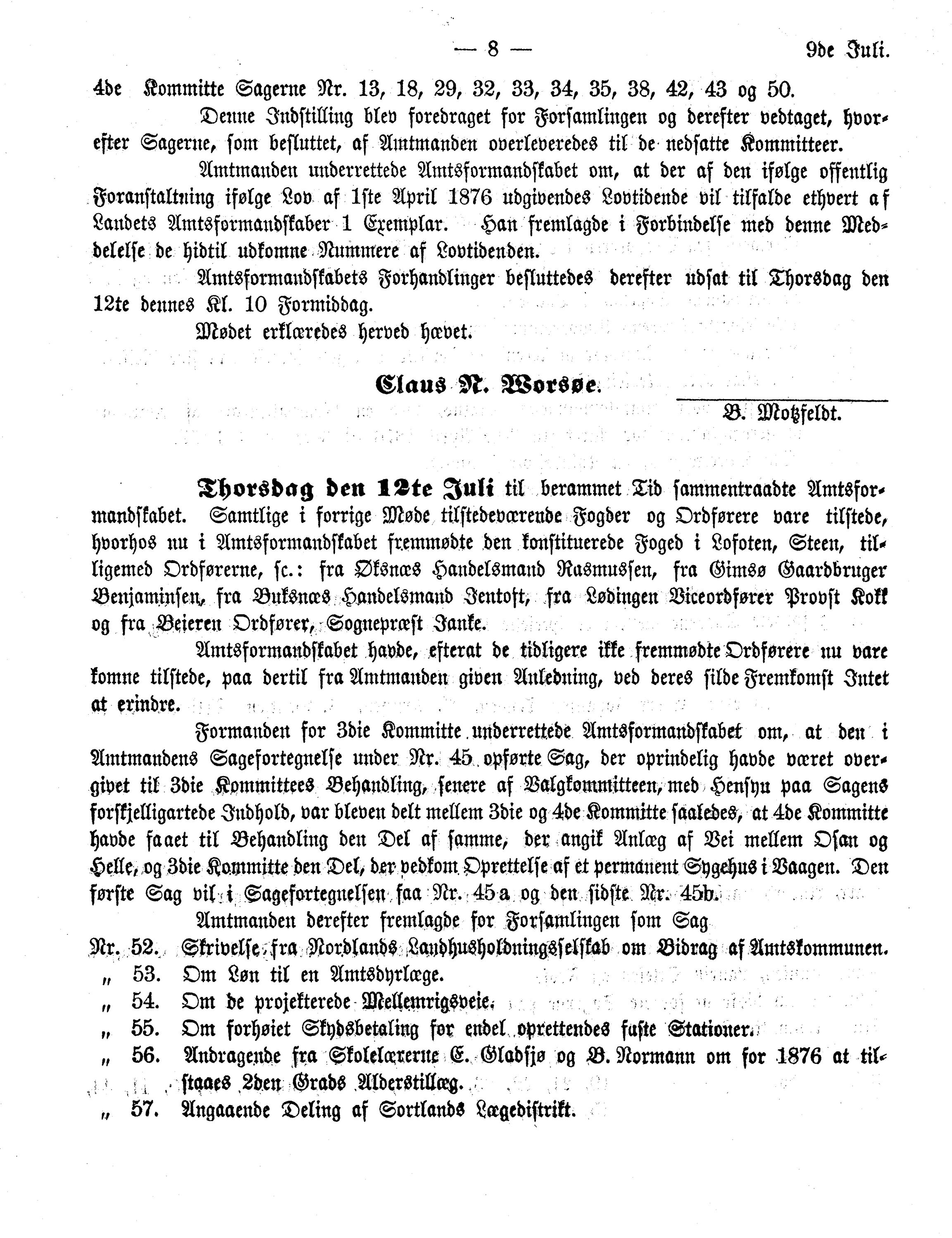 Nordland Fylkeskommune. Fylkestinget, AIN/NFK-17/176/A/Ac/L0011: Fylkestingsforhandlinger 1877, 1877, s. 8