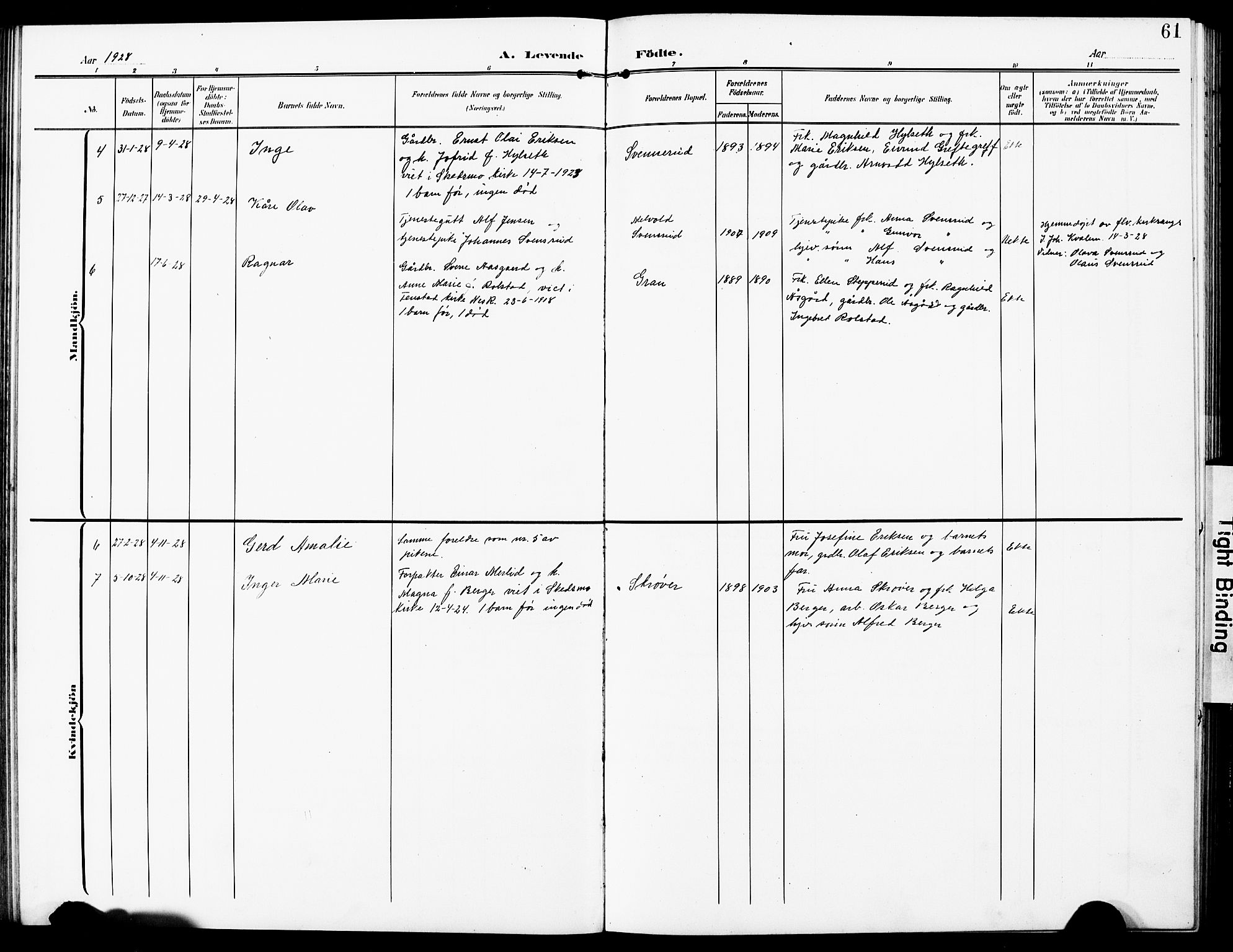 Sørum prestekontor Kirkebøker, AV/SAO-A-10303/G/Gb/L0001: Klokkerbok nr. II 1, 1907-1929, s. 61