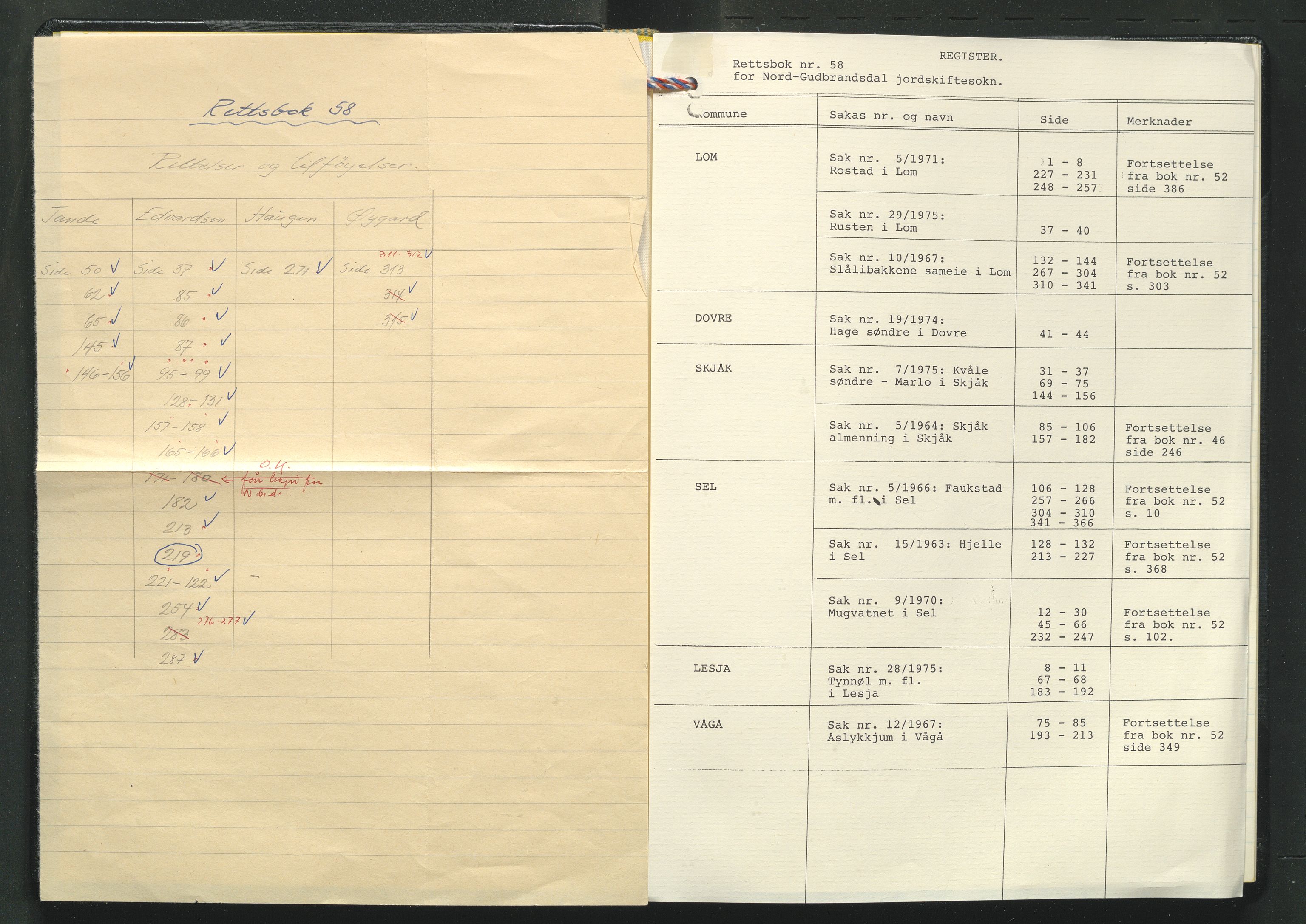 Nord-Gudbrandsdal jordskifterett, SAH/JORDSKIFTEO-005/G/Ga/L0005/0002: Rettsbøker / Rettsbok - protokoll nr. 58, 1975-1982