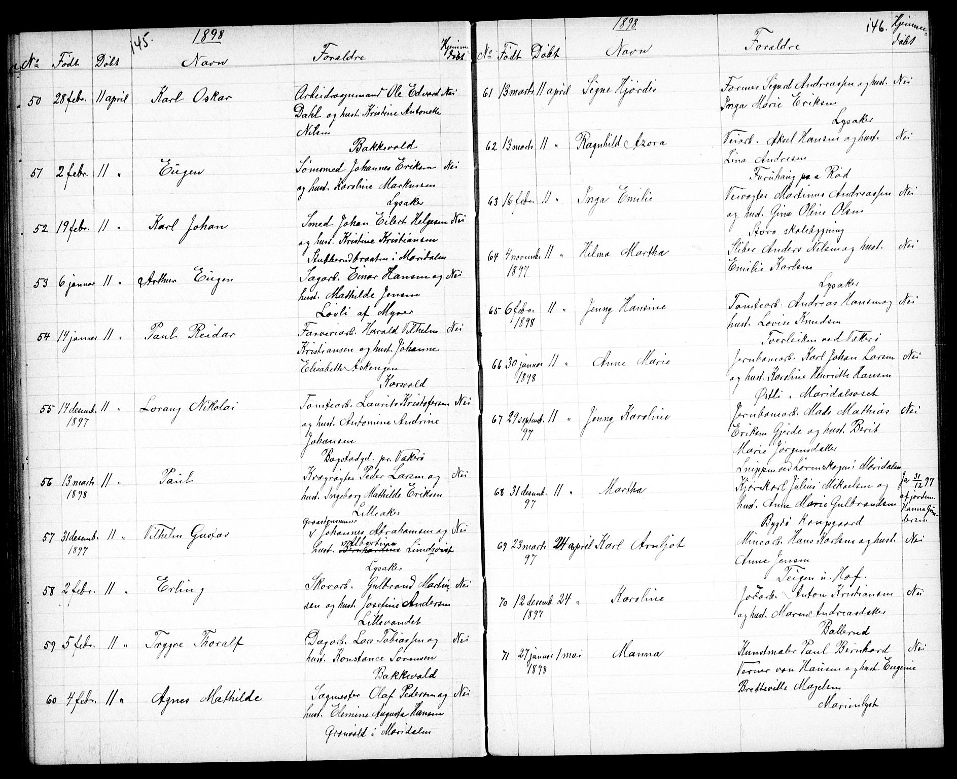 Vestre Aker prestekontor Kirkebøker, AV/SAO-A-10025/G/Ga/L0004: Klokkerbok nr. I 4, 1891-1903, s. 145-146