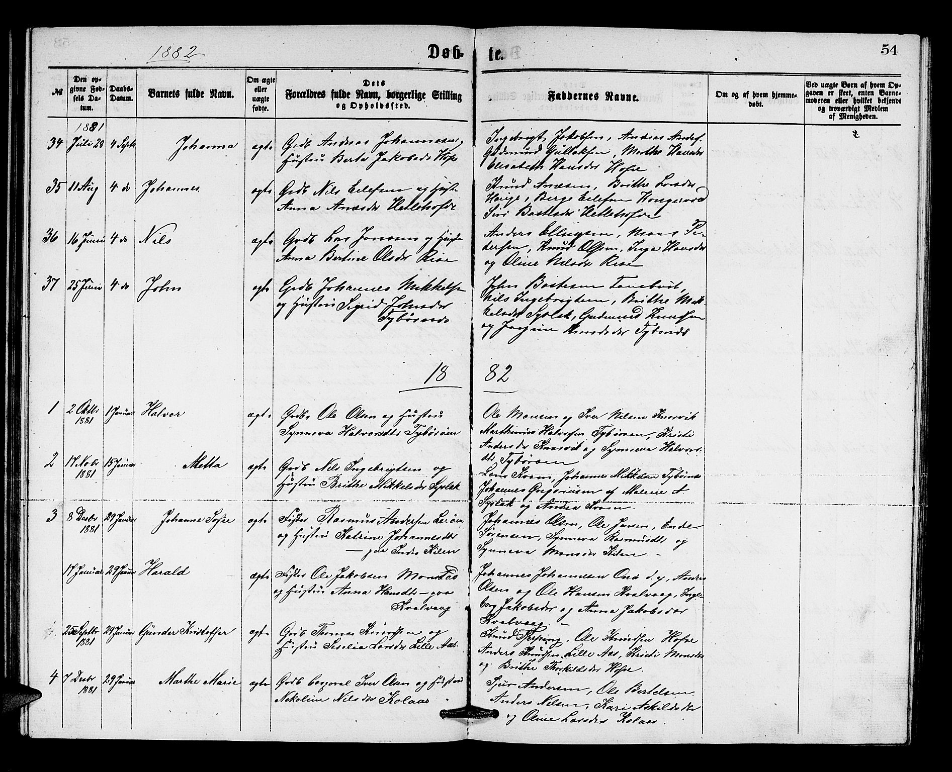 Lindås Sokneprestembete, AV/SAB-A-76701/H/Hab/Habb/L0002: Klokkerbok nr. B 2, 1867-1885, s. 54
