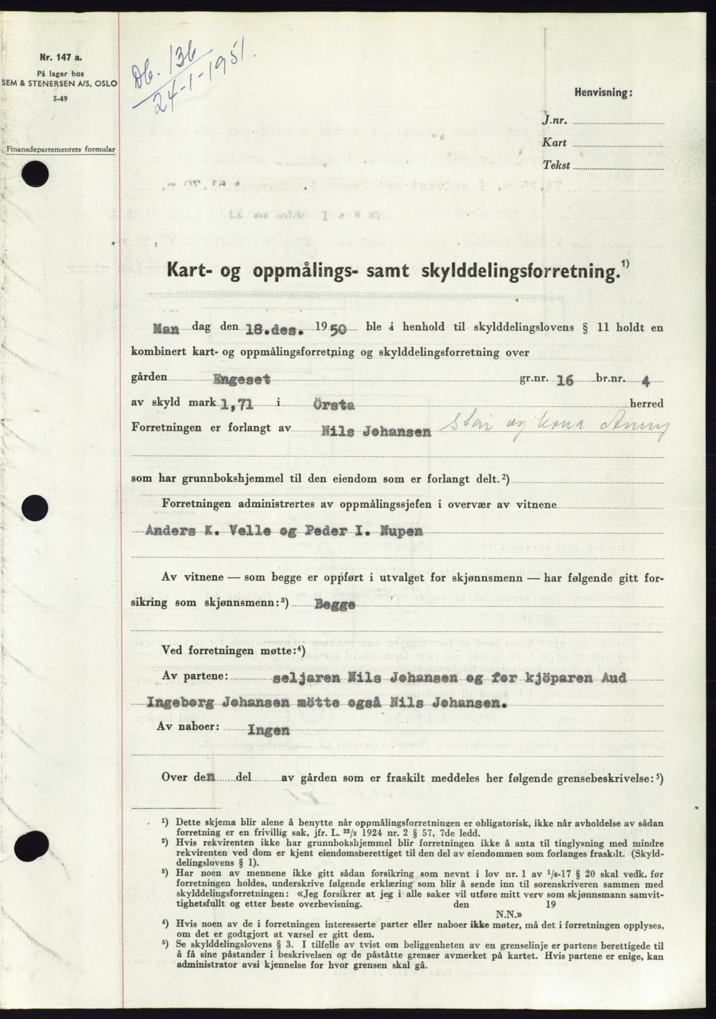 Søre Sunnmøre sorenskriveri, SAT/A-4122/1/2/2C/L0088: Pantebok nr. 14A, 1950-1951, Dagboknr: 136/1951