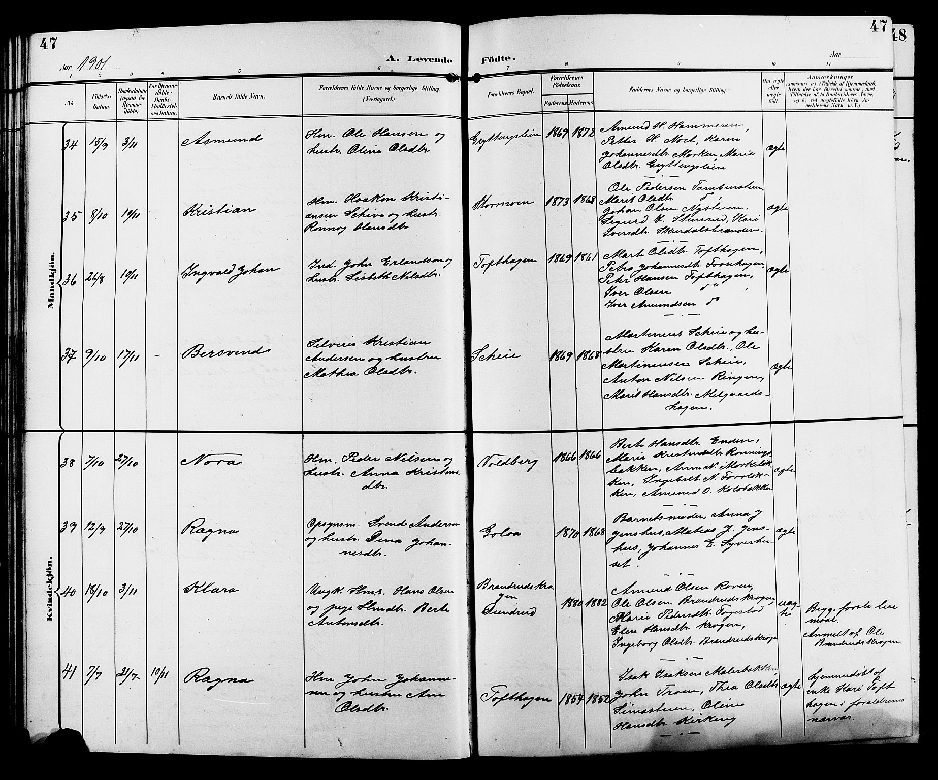 Sør-Fron prestekontor, AV/SAH-PREST-010/H/Ha/Hab/L0004: Klokkerbok nr. 4, 1896-1911, s. 47