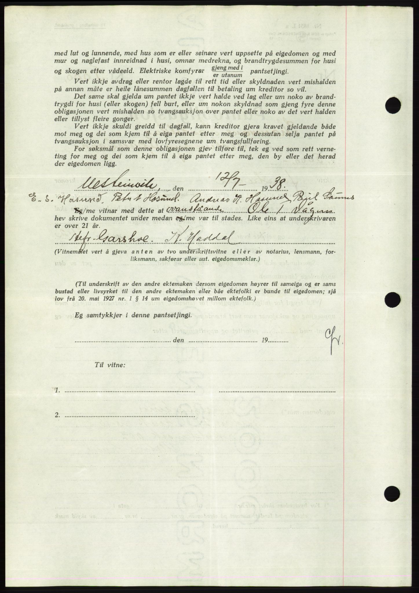 Søre Sunnmøre sorenskriveri, AV/SAT-A-4122/1/2/2C/L0066: Pantebok nr. 60, 1938-1938, Dagboknr: 1131/1938