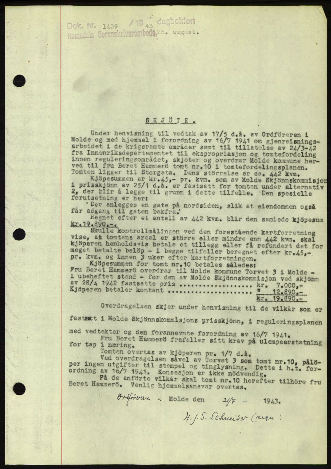 Romsdal sorenskriveri, SAT/A-4149/1/2/2C: Pantebok nr. A14, 1943-1943, Dagboknr: 1439/1943