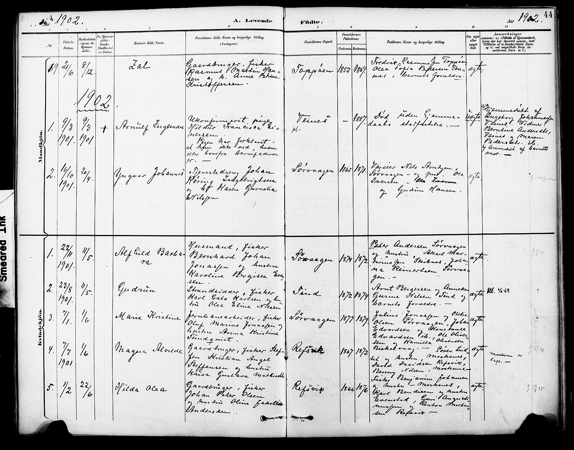 Ministerialprotokoller, klokkerbøker og fødselsregistre - Nordland, SAT/A-1459/886/L1220: Ministerialbok nr. 886A02, 1892-1903, s. 44