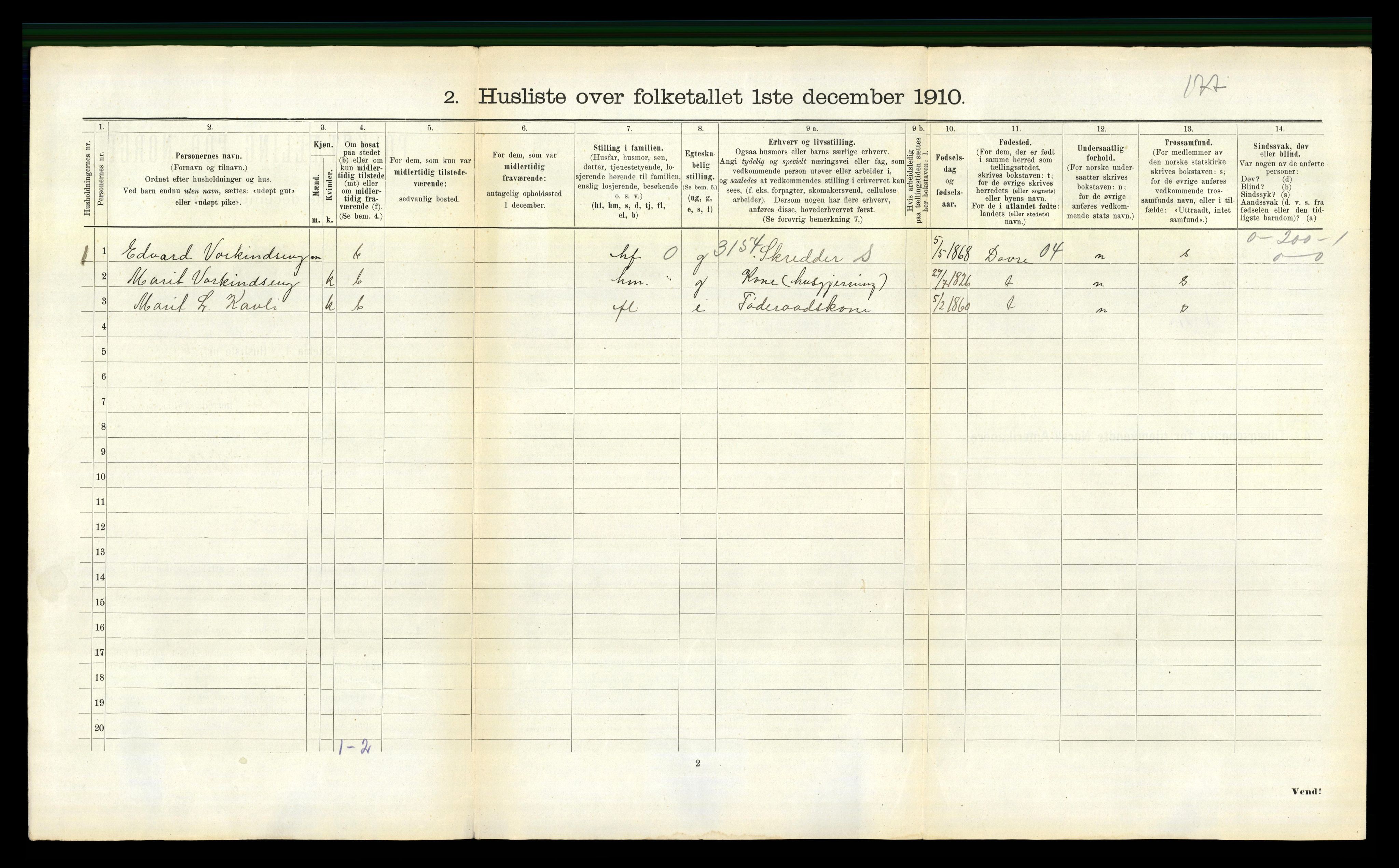 RA, Folketelling 1910 for 1540 Hen herred, 1910, s. 208