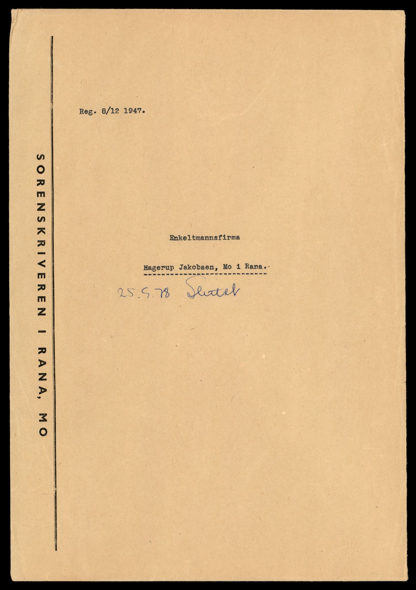 Rana sorenskriveri , SAT/A-1108/2/J/Jd/Jdb/L0004: Bilag. Enkeltmannsforetak J - L, 1943-1988, s. 1
