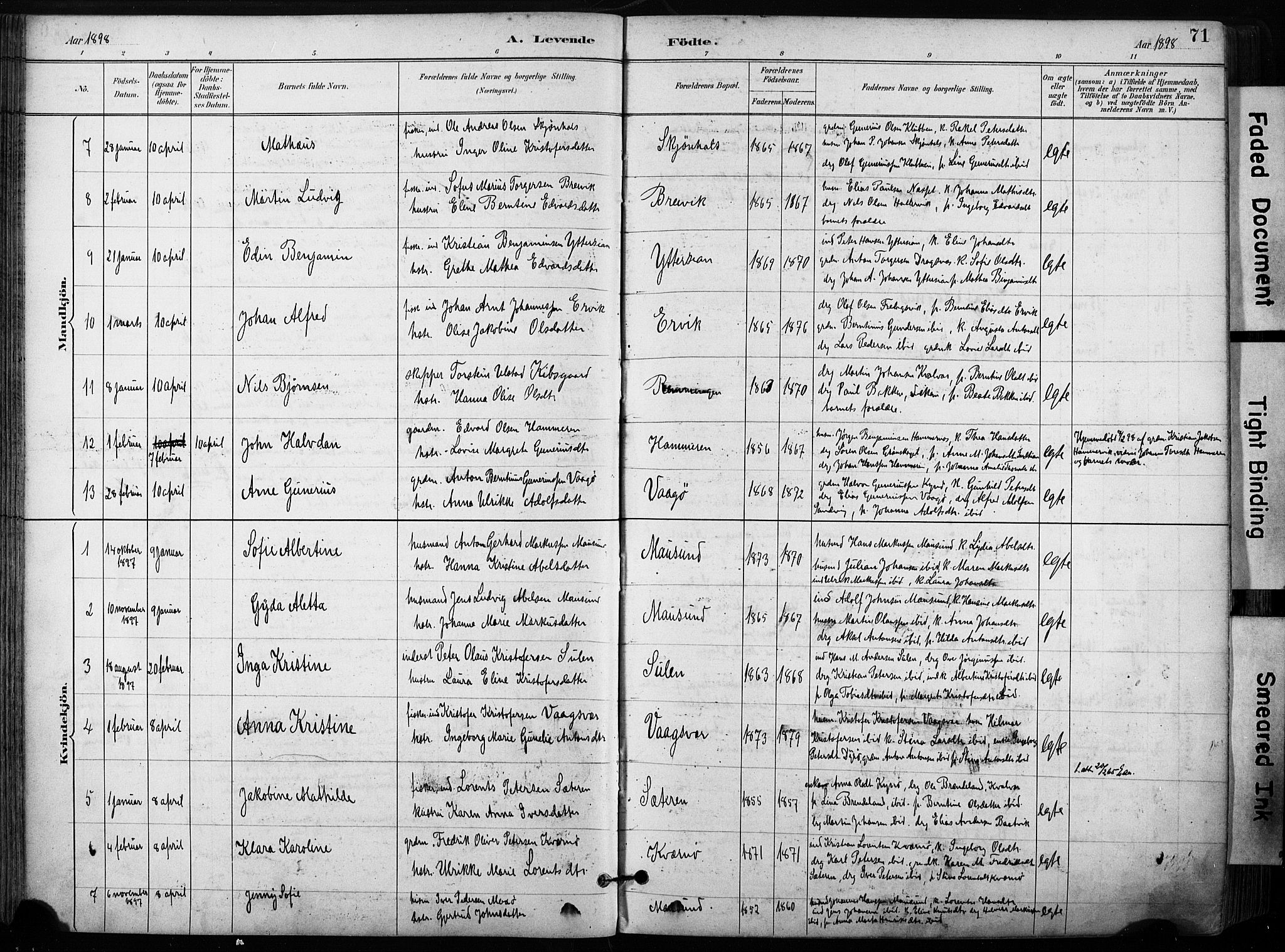 Ministerialprotokoller, klokkerbøker og fødselsregistre - Sør-Trøndelag, AV/SAT-A-1456/640/L0579: Ministerialbok nr. 640A04, 1889-1902, s. 71