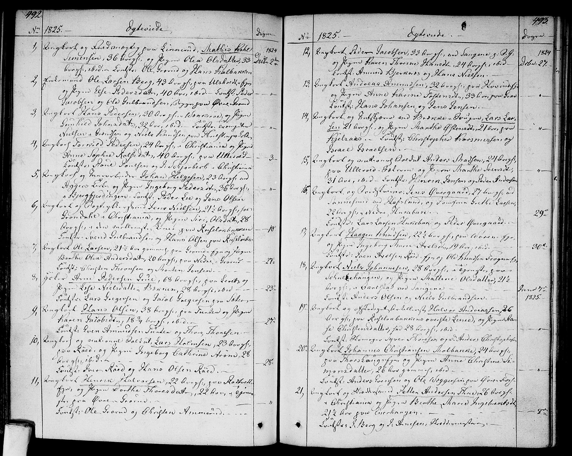Aker prestekontor kirkebøker, AV/SAO-A-10861/F/L0012: Ministerialbok nr. 12, 1819-1828, s. 492-493