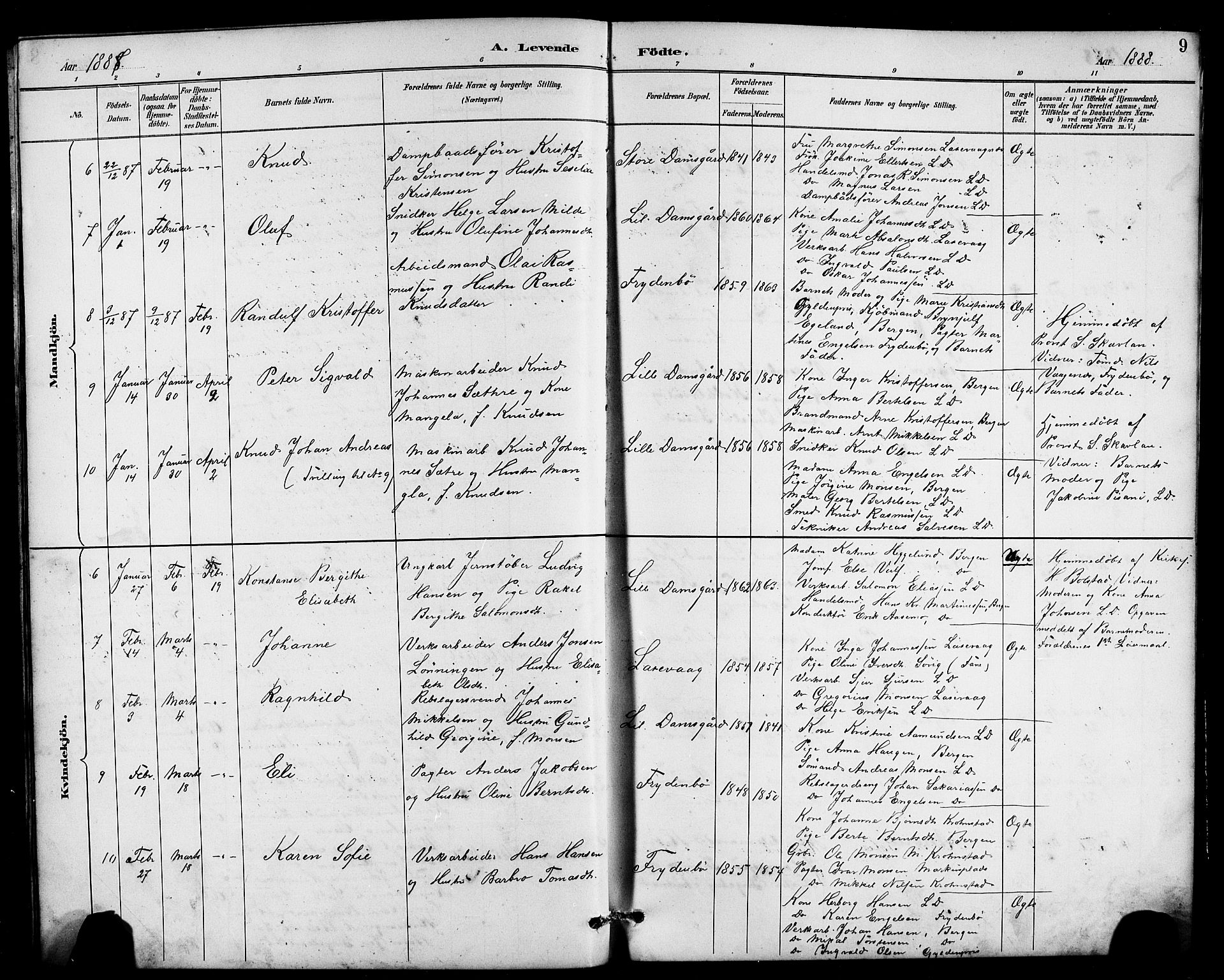 Laksevåg Sokneprestembete, AV/SAB-A-76501/H/Ha/Hab/Haba/L0003: Klokkerbok nr. A 3, 1887-1899, s. 9