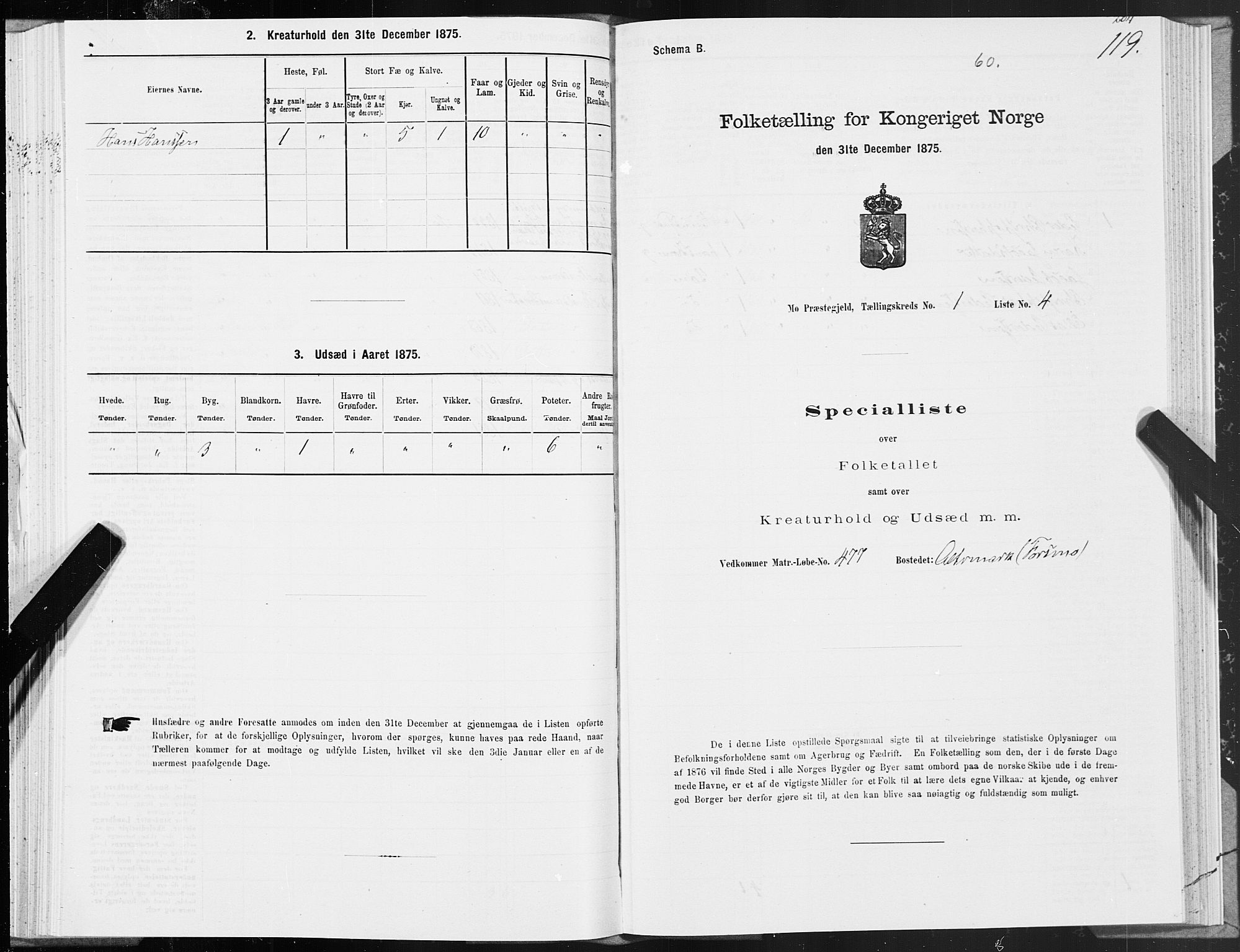 SAT, Folketelling 1875 for 1833P Mo prestegjeld, 1875, s. 1119