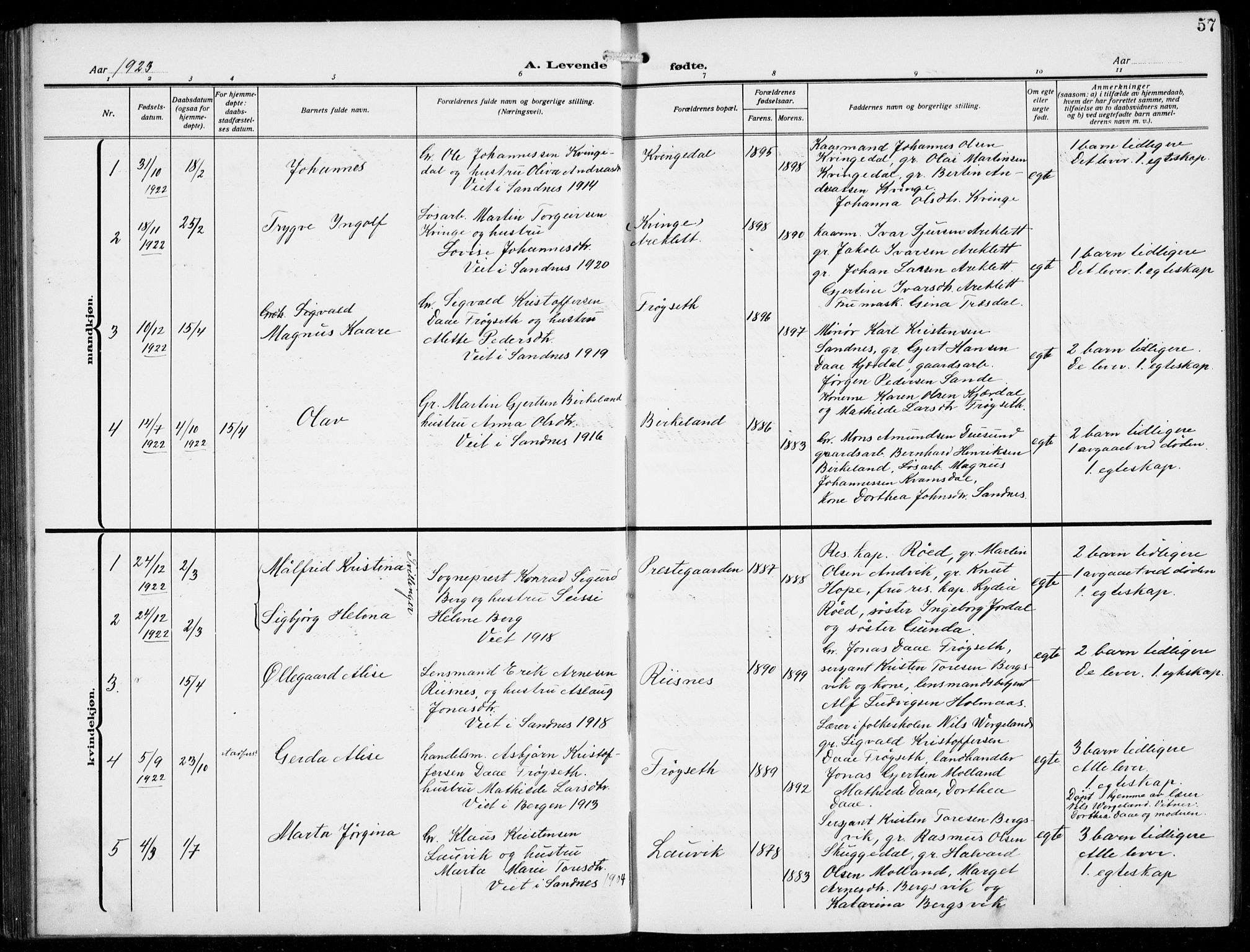Masfjorden sokneprestembete, AV/SAB-A-77001: Klokkerbok nr. B  2, 1912-1939, s. 57