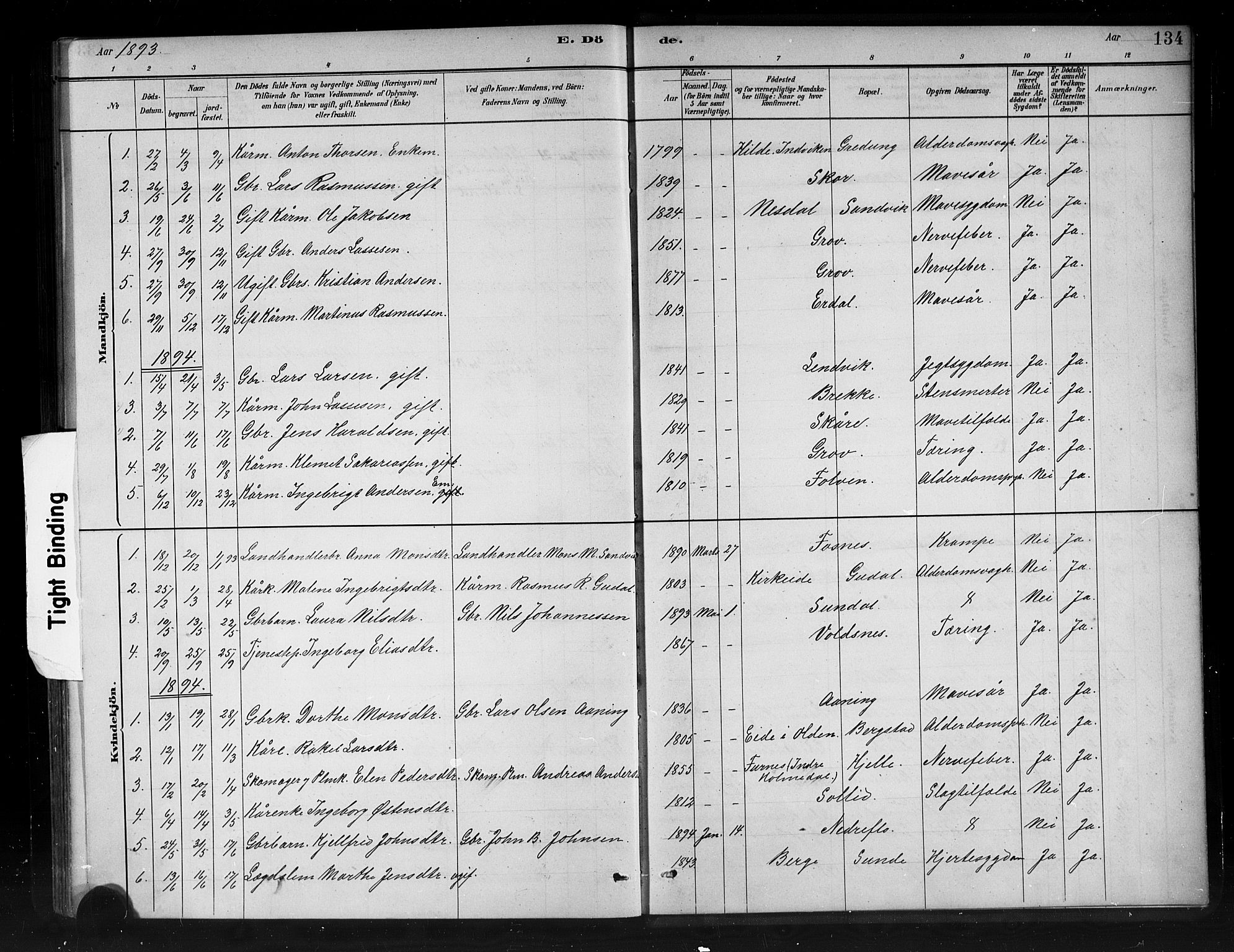 Stryn Sokneprestembete, AV/SAB-A-82501: Klokkerbok nr. C 3, 1881-1905, s. 134