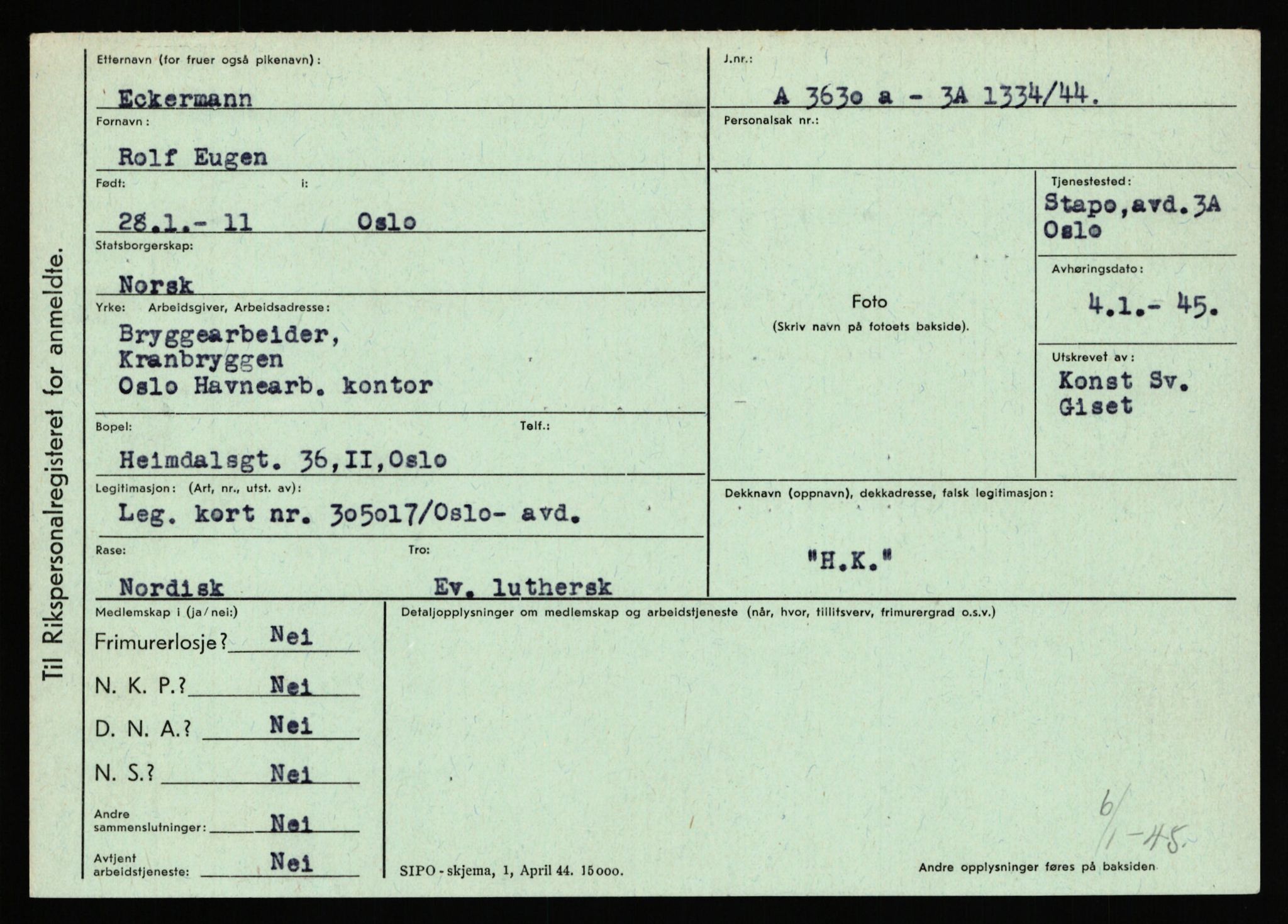 Statspolitiet - Hovedkontoret / Osloavdelingen, AV/RA-S-1329/C/Ca/L0003: Brechan - Eichinger	, 1943-1945, s. 4625